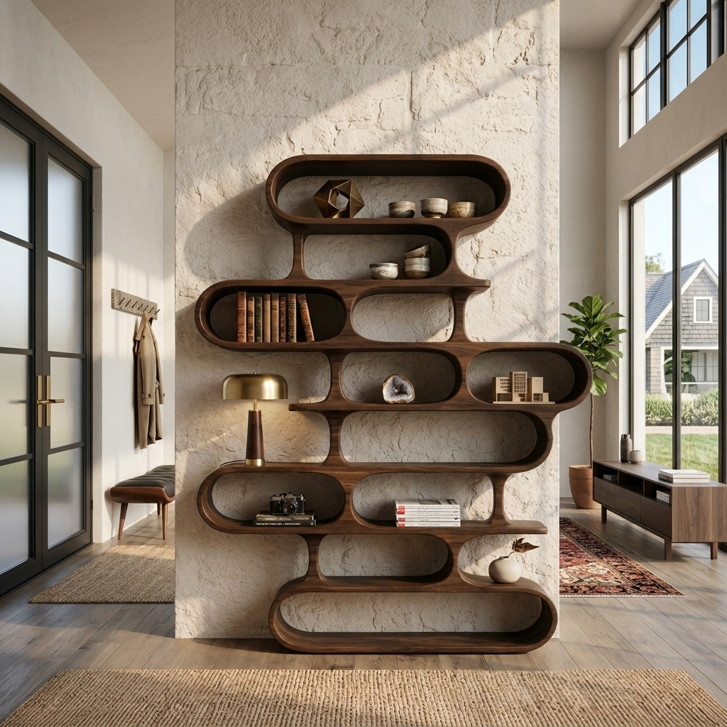 Organic Sculptural Wood Bookshelf With Curved Form For Living Room Or Office SITHTTBS022