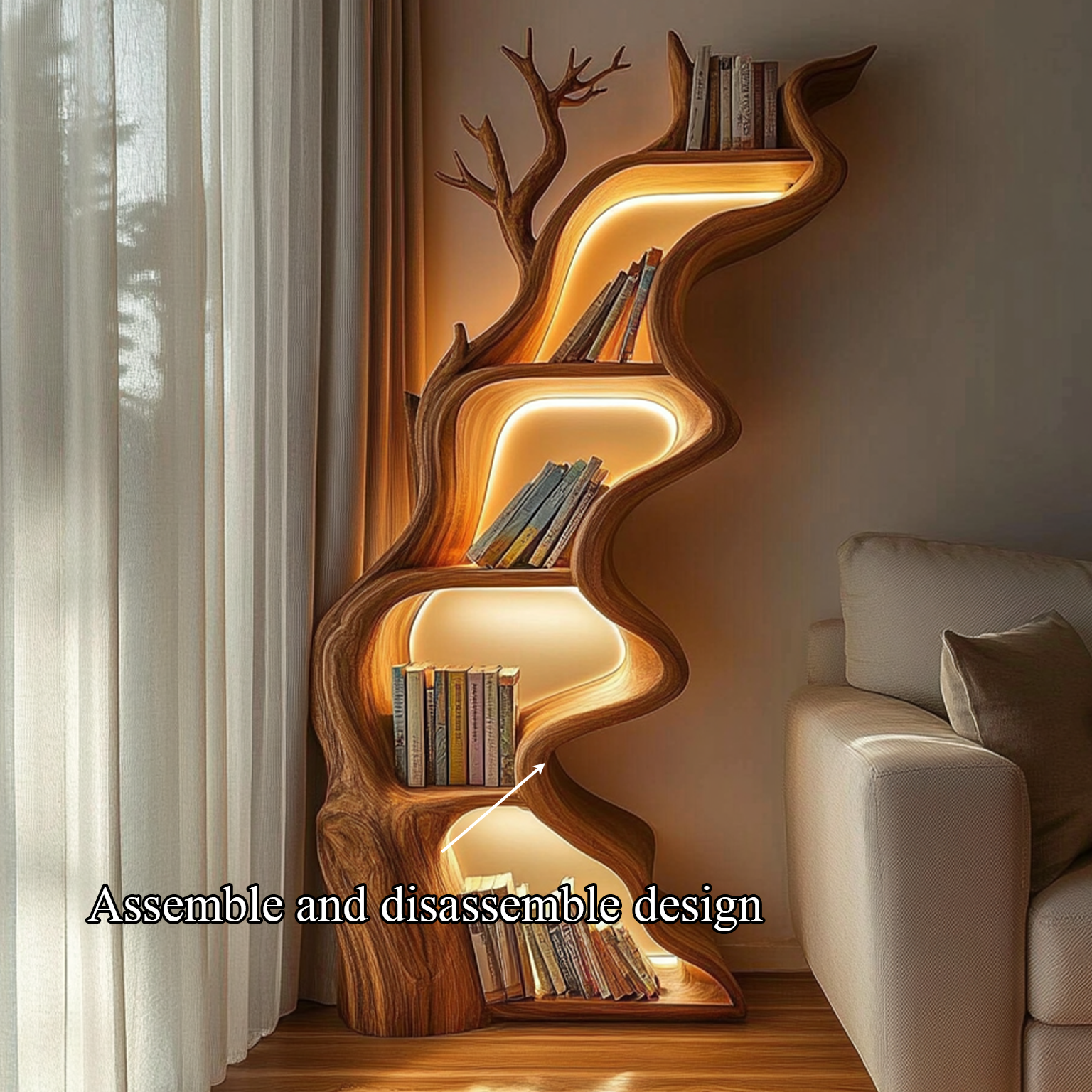 Rustic Tree Bookshelf Solid Wood Live Edge Modern Decor Gift SINLSATB181