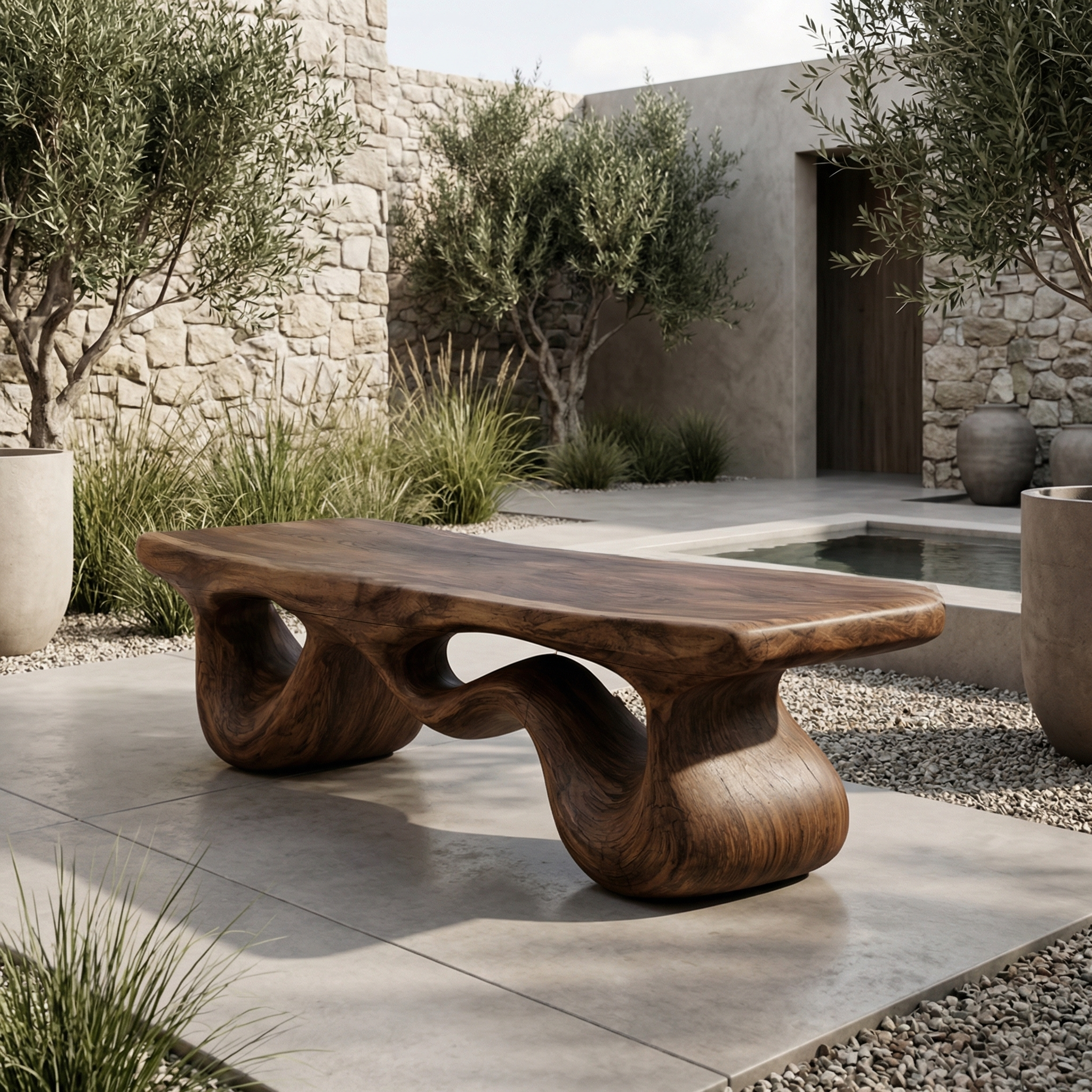 Contemporary Loop Bench Solid Wood Artistic Curved Base Entryway SINLHARS093