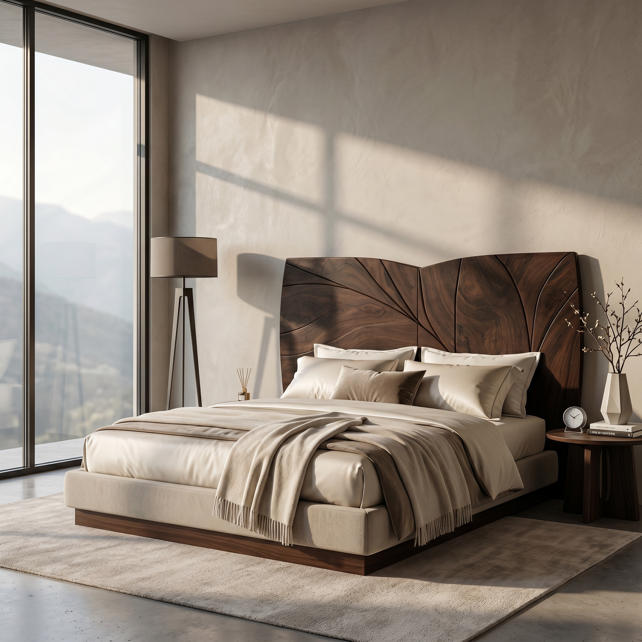 Geometric Walnut Wood Headboard For Modern Loft Bedroom SILDTTRHB025