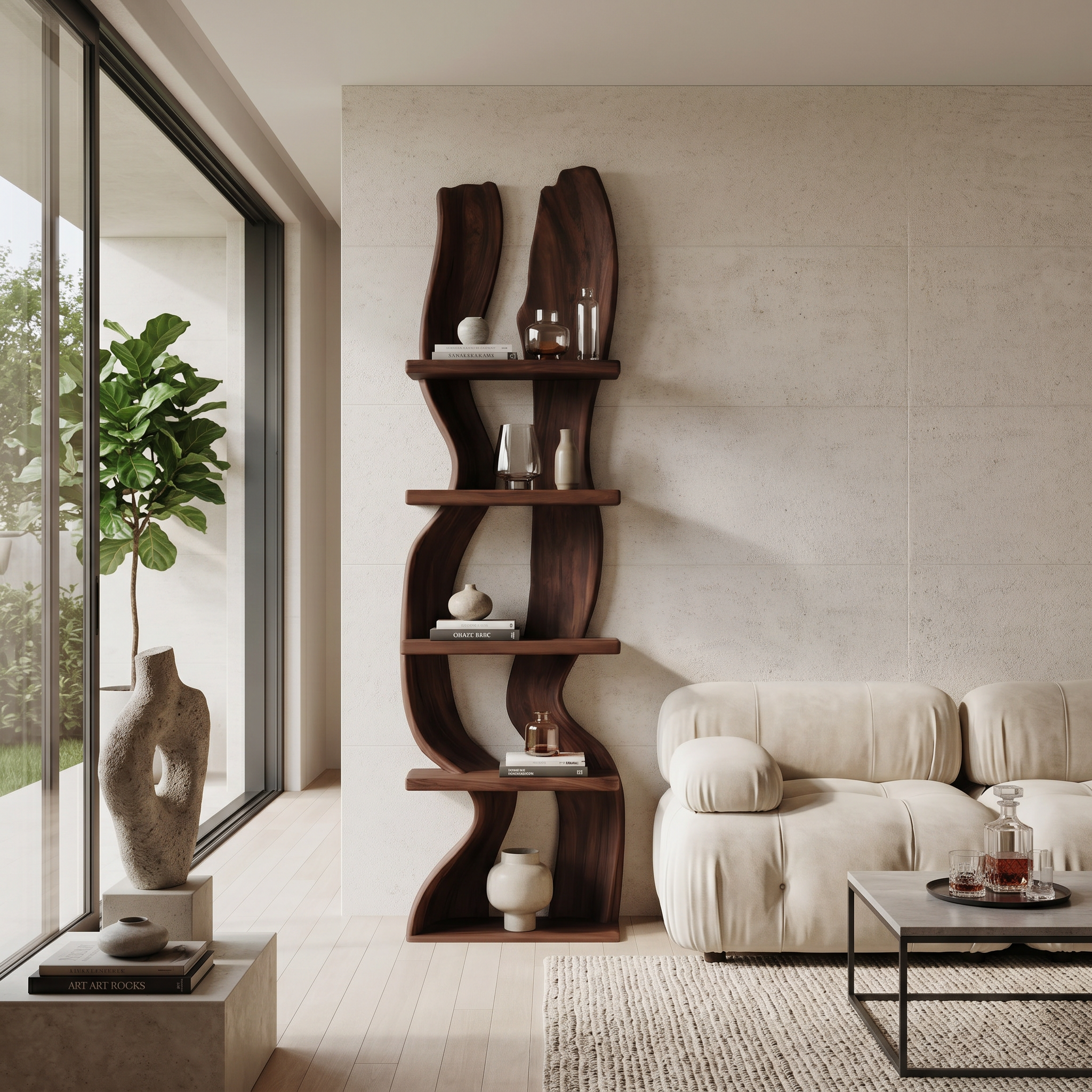 Modern Rustic Standing Shelf With Curved Silhouette For Living Room SITHTTSS002