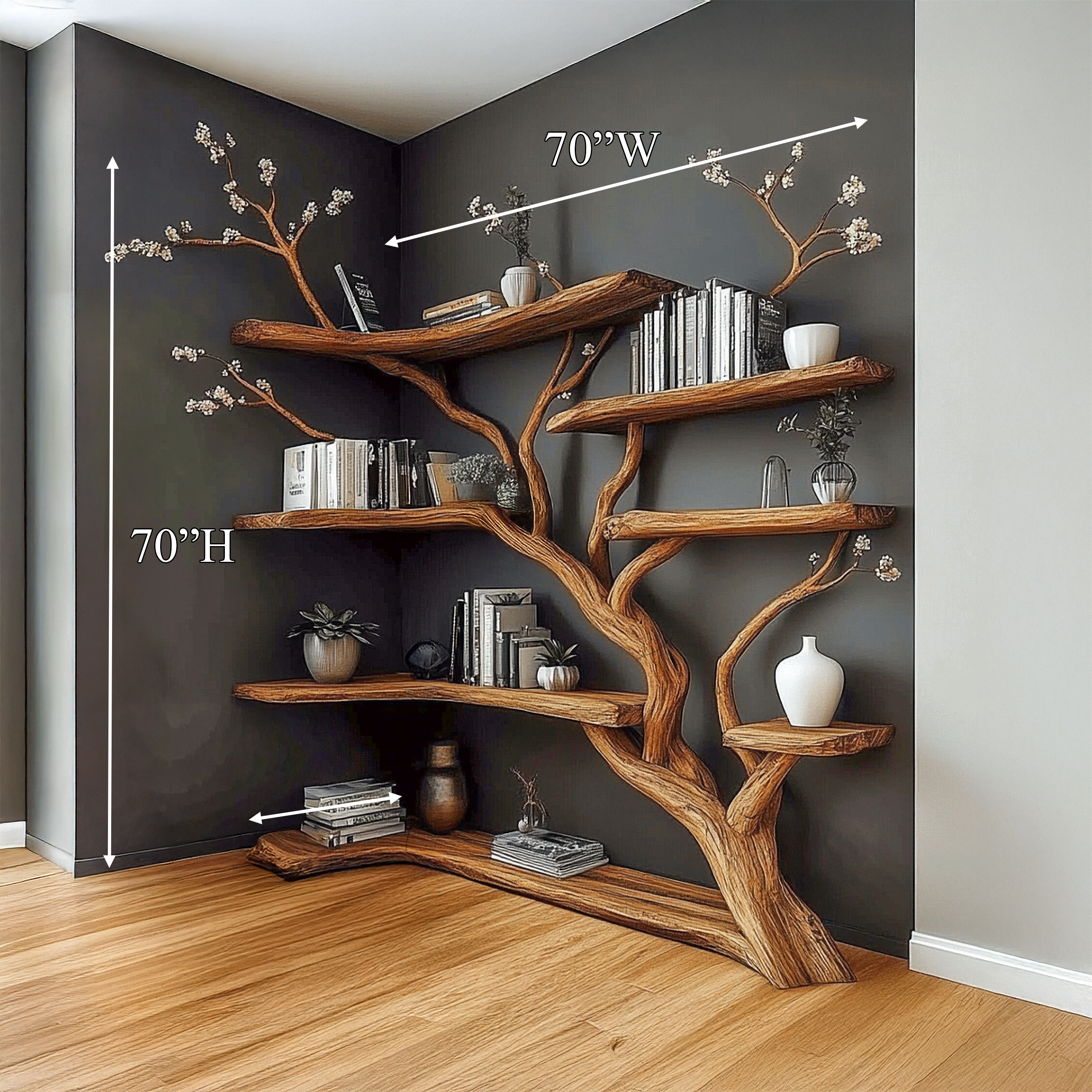 Handcrafted Tree Corner Storage Shelf Living Room Interior Feature Decor SINLSATB647