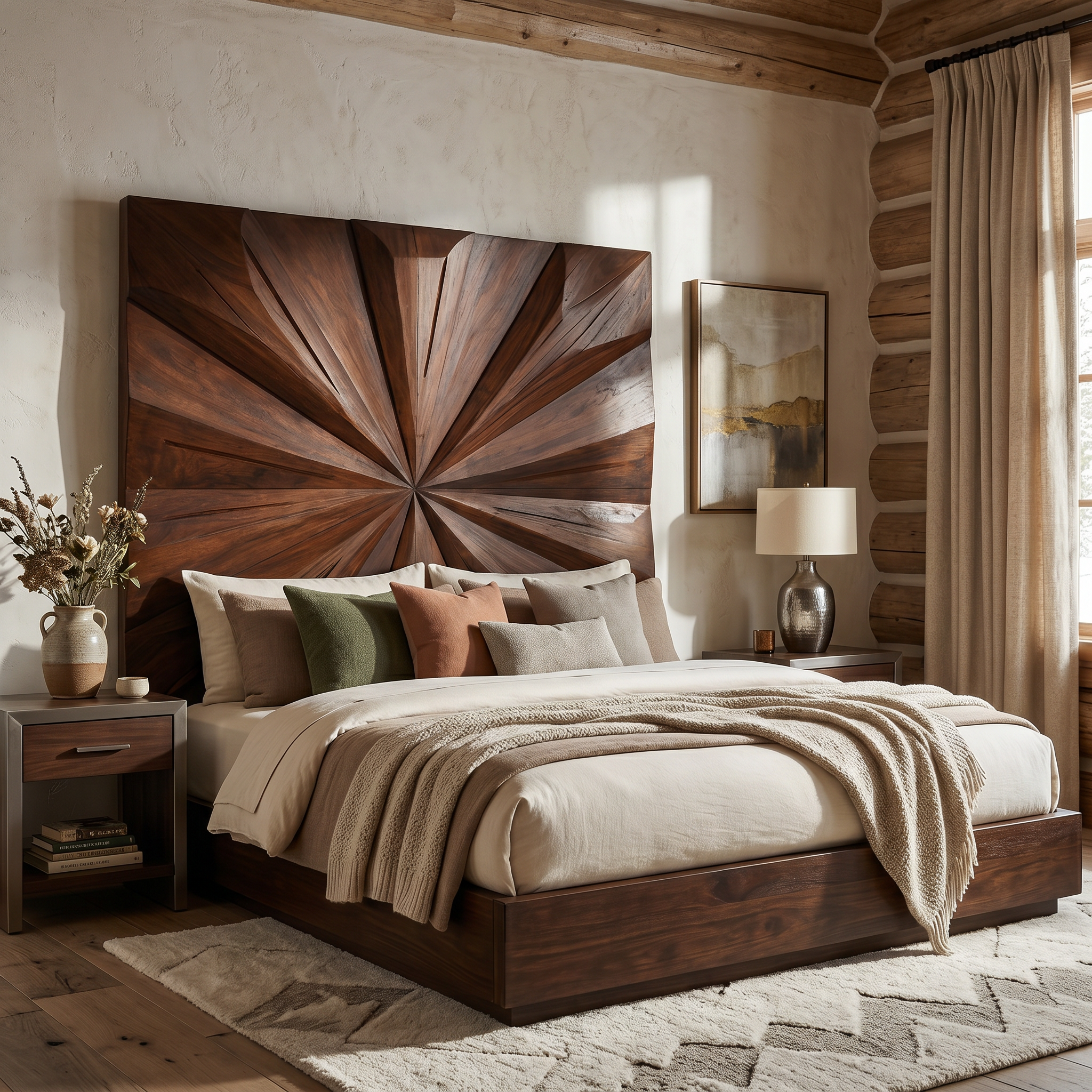 Geometric Sunburst Wood Headboard For Modern Urban Bedroom Decor SILDTTRHB019