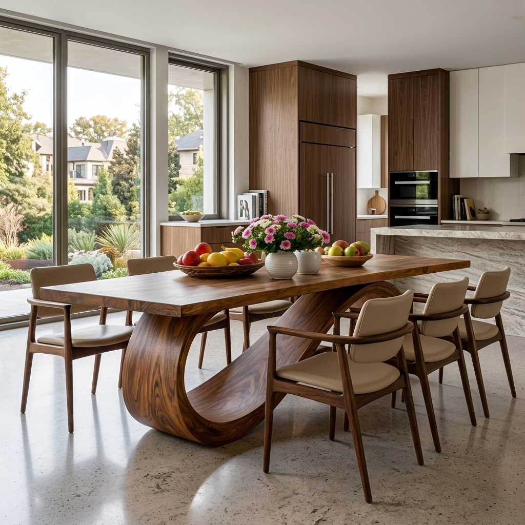 Wooden Dining Table With Flowing Base For Kitchen RTTHTTDN057