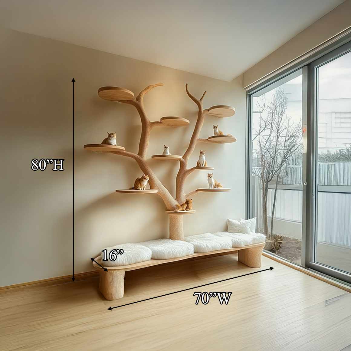 Rustic Cat Tree With Bench Living Room Pet Furniture SINLSATT060