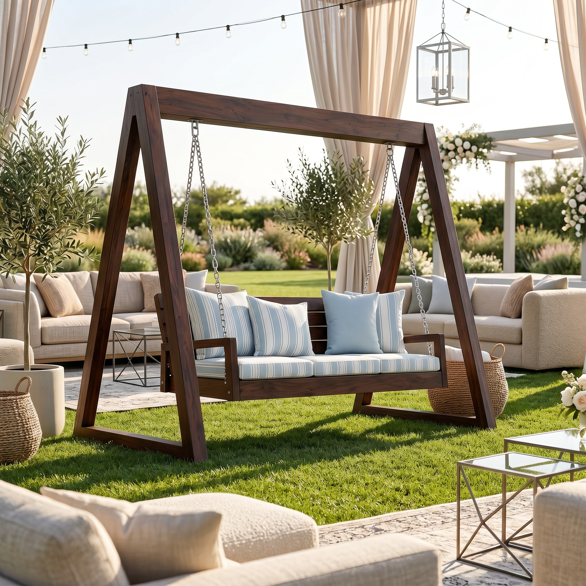 Tropical Wooden Garden Swing Backyard Lounge Seating SILDTTRSWI011