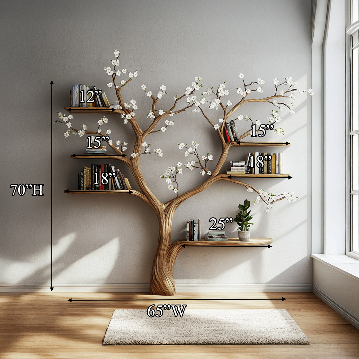 Rustic Flowering Tree Bookshelf Bedroom Or Living Room SINLSATB459