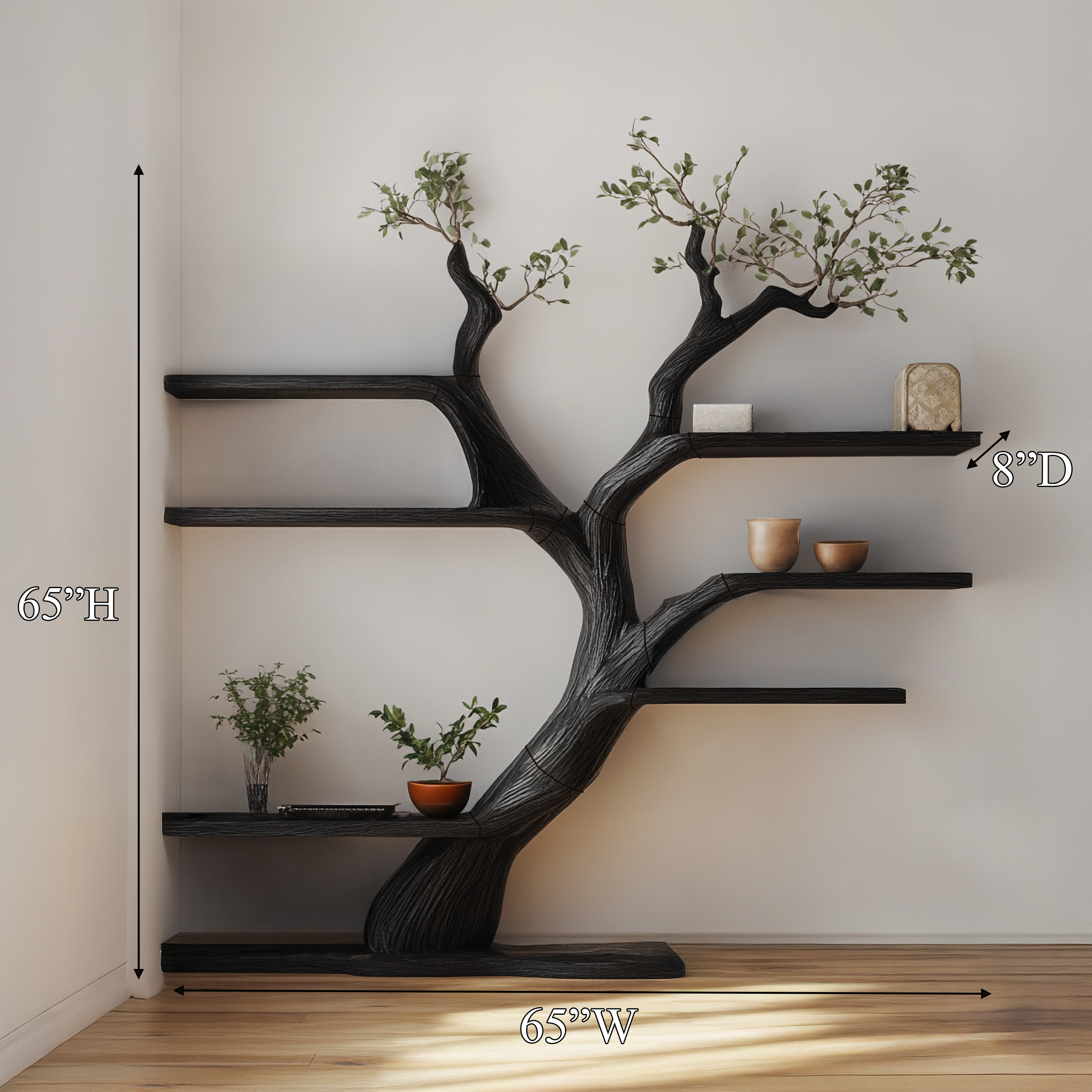 Rustic Tree Bookshelf Living Room Interior Storage Decor SINLSATB606