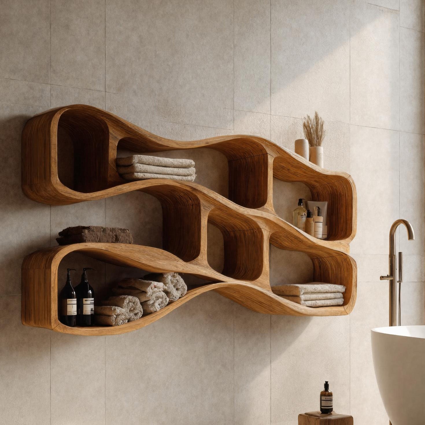 Organic Sculptural Wall Storage For Modern Bathroom RTTHHNBAS022
