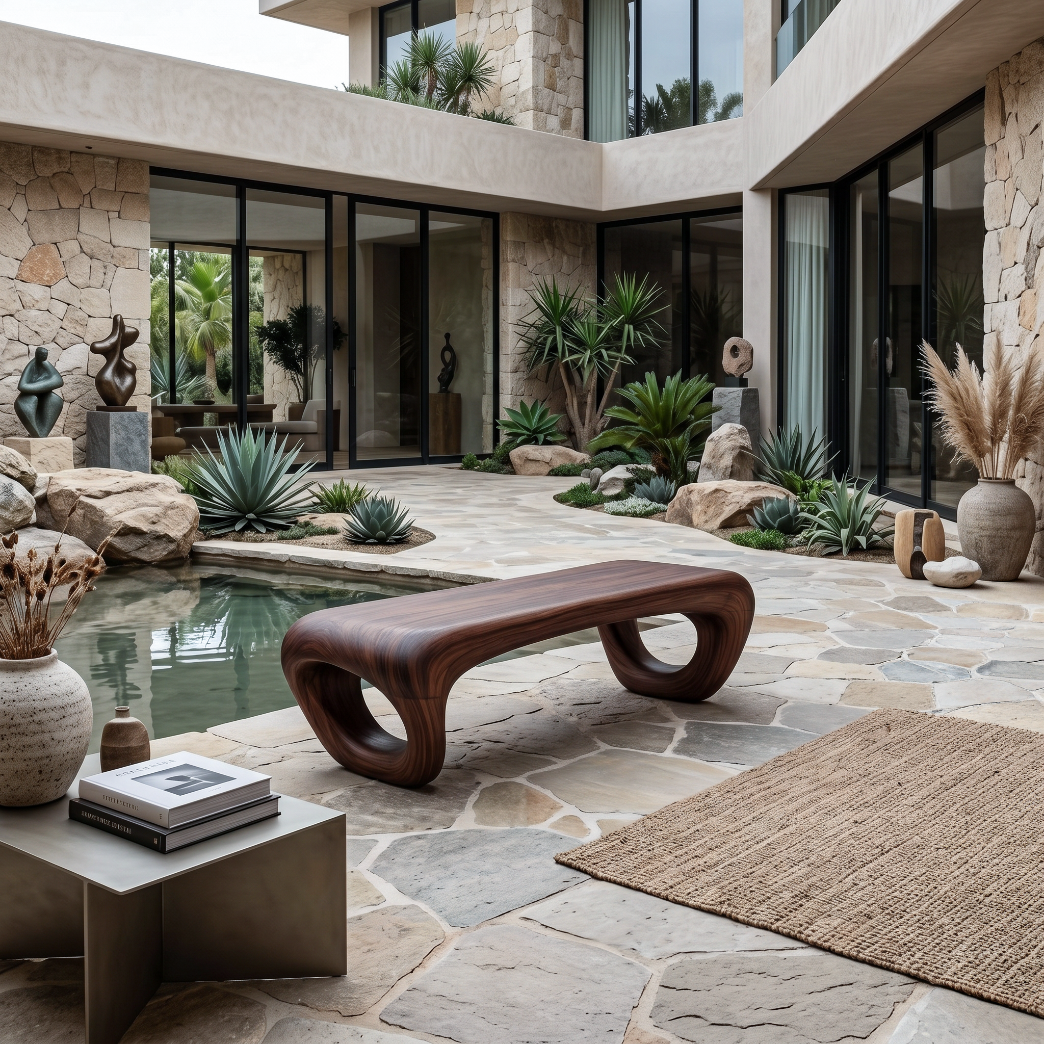 Modern Sculptural Outdoor Bench For Patio Or Garden Decor SITHTTGDB007
