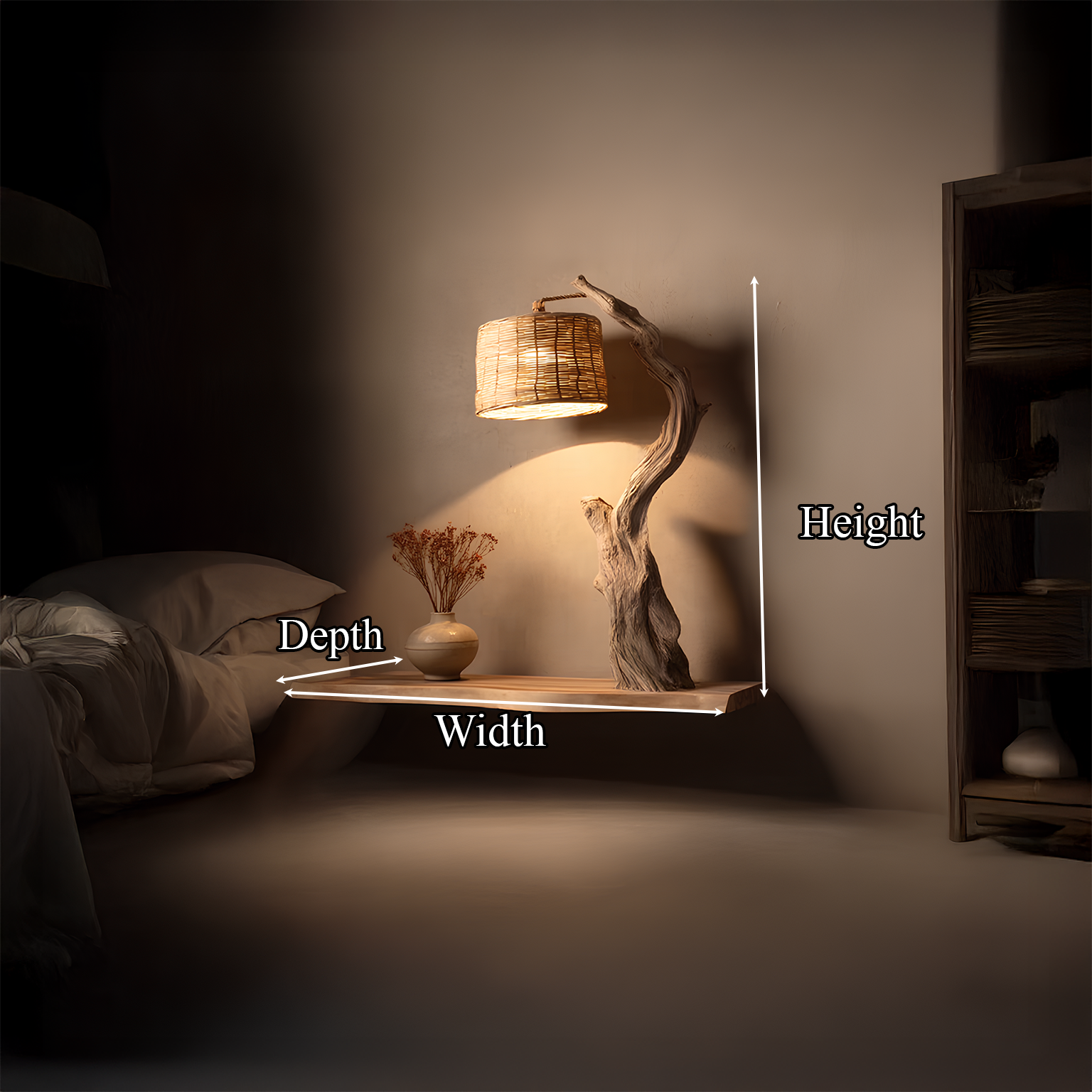 Rustic Tree Nightstand Floating Bedroom Table SINLSAFL109