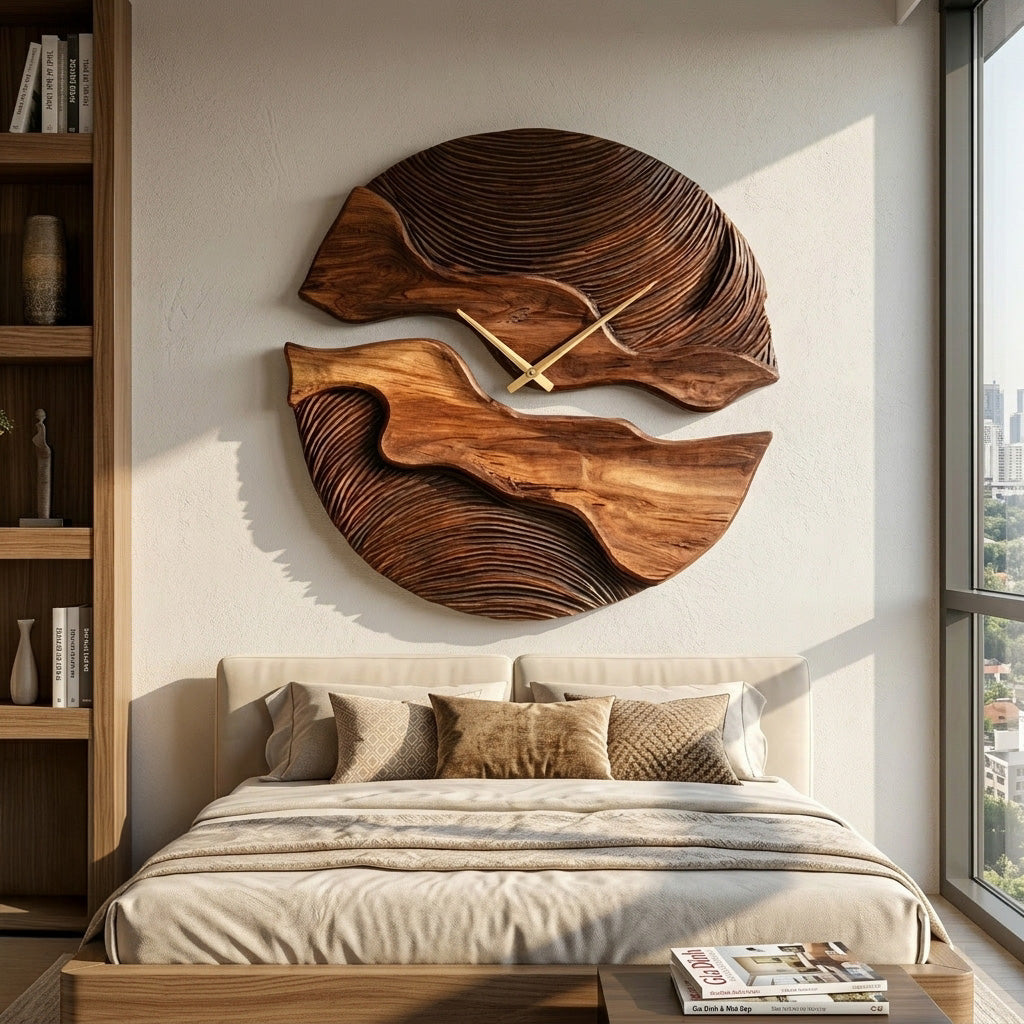 Organic Wooden Wall Clock With Unique Form For Living Room RTTHHNWAC025
