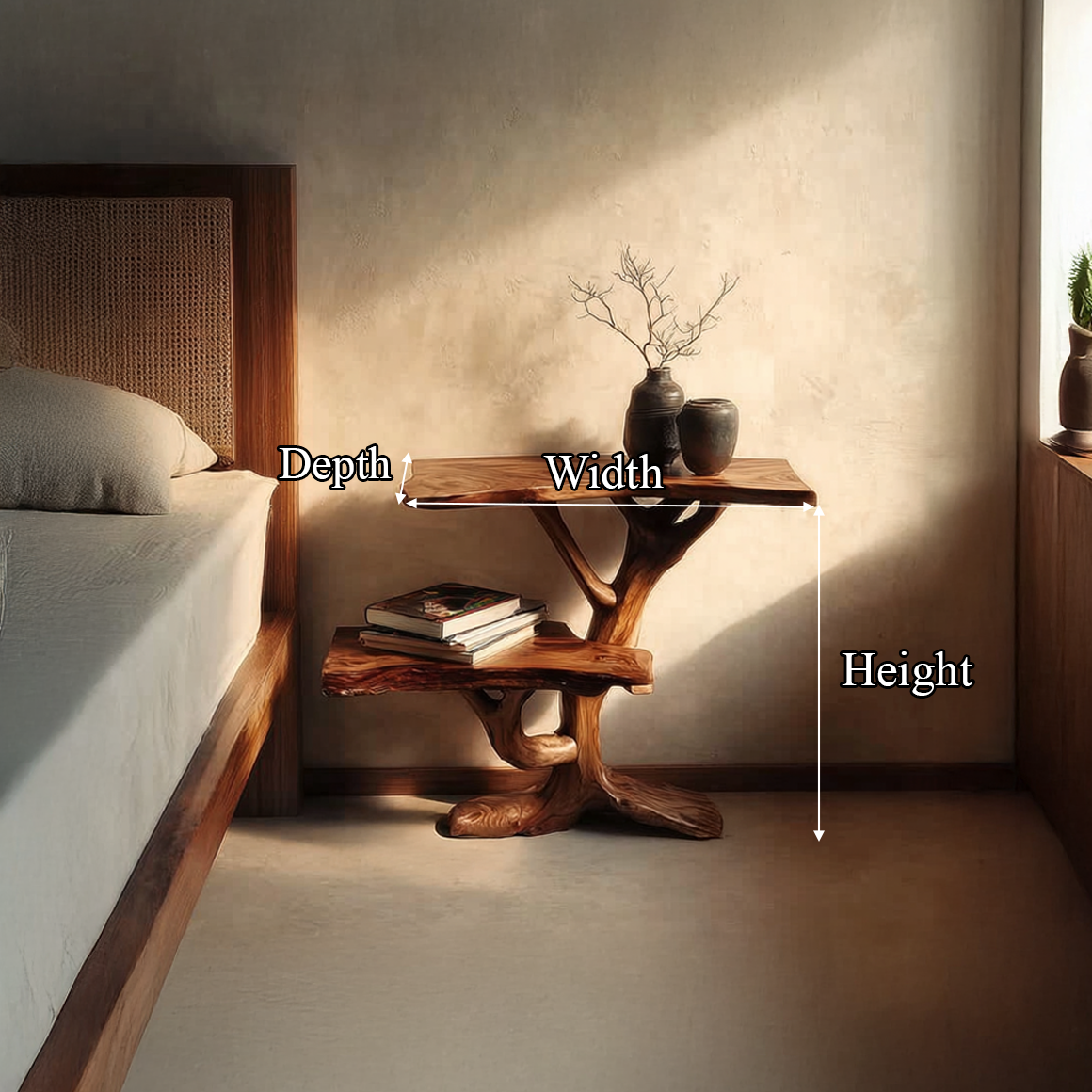 Rustic Tree Bedside Table Bedroom Apartment SINLSABT075