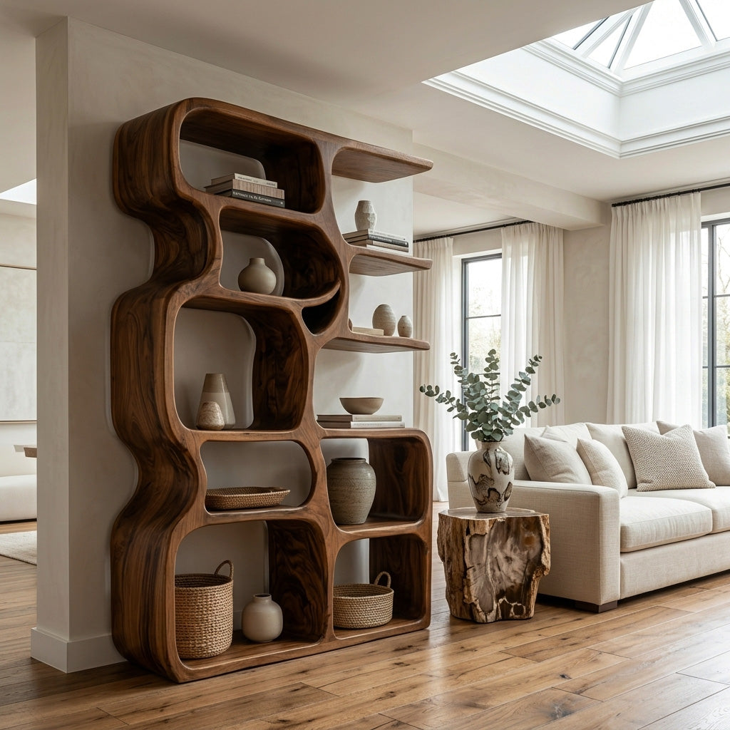 Minimalist Artistic Natural Wood Bookshelf For Living Room RTTHHNBS164