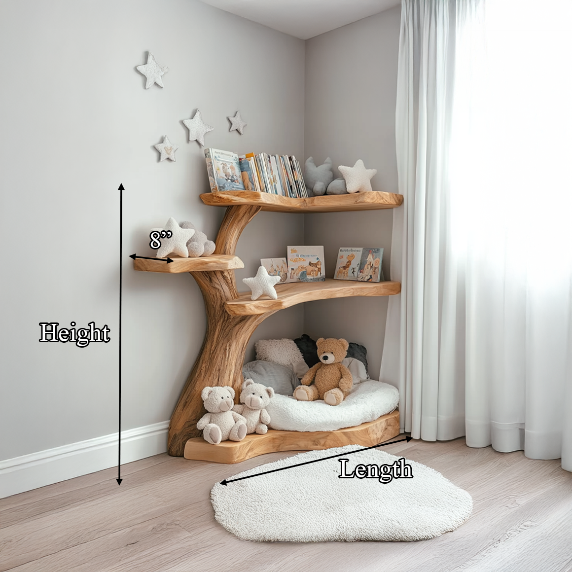 Rustic Corner Tree Bookshelf Kids Room Nursery SINLSATB310
