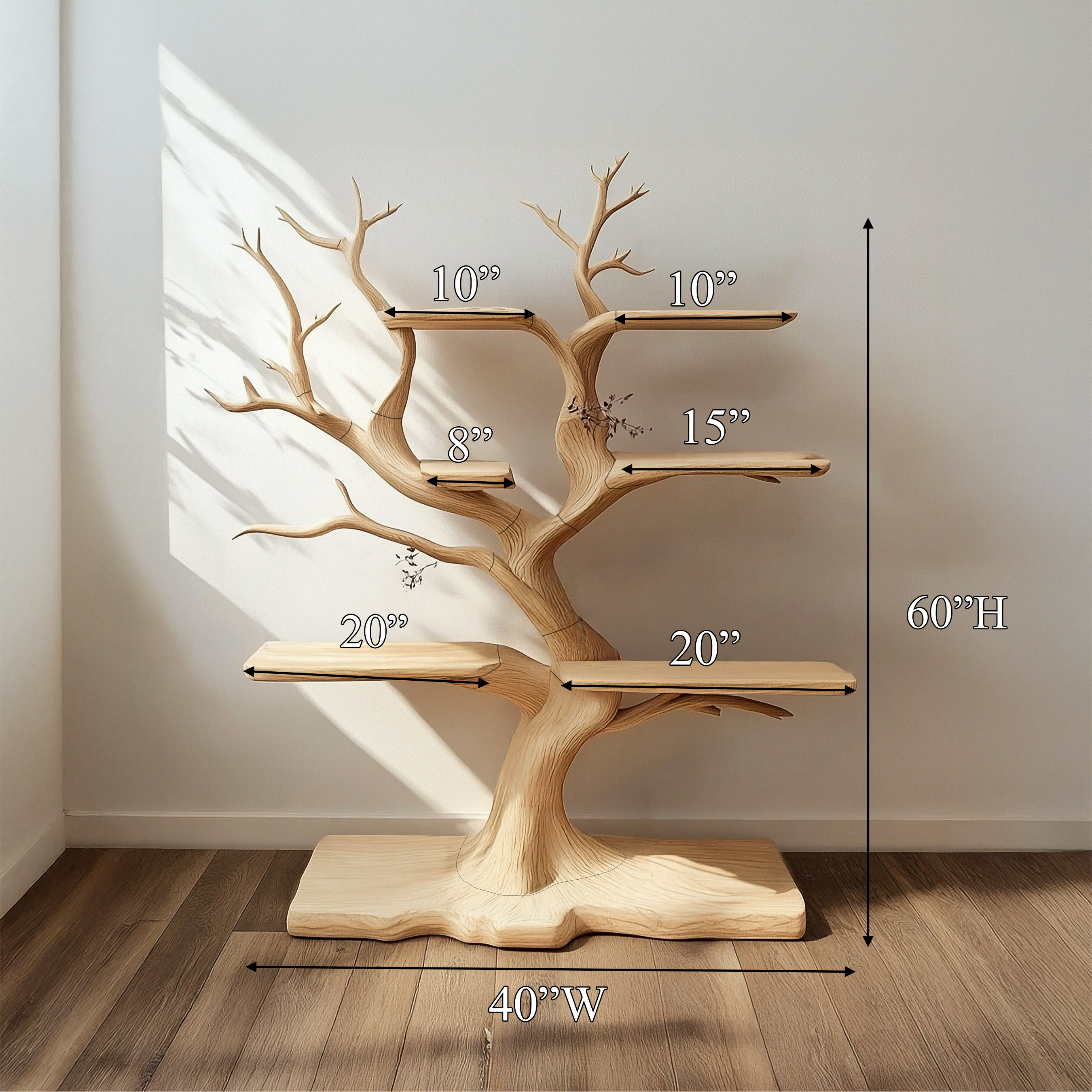 Rustic Organic Standing Tree Shelf Living Room Or Bedroom SINLSATB601