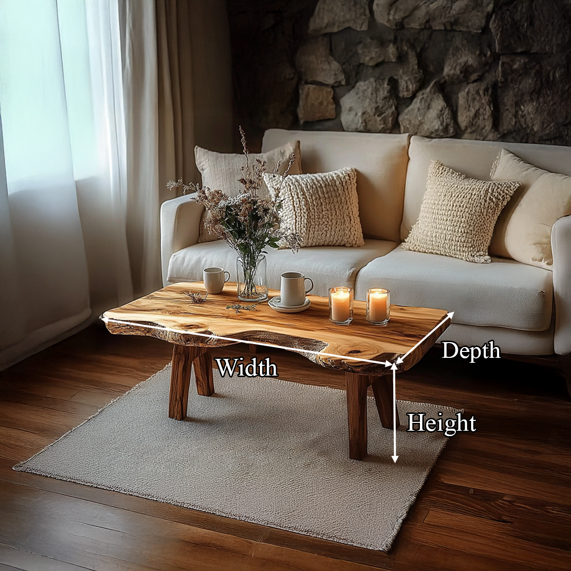 Rustic Live Edge Coffee Table Living Room Lounge Room SINLSACF216