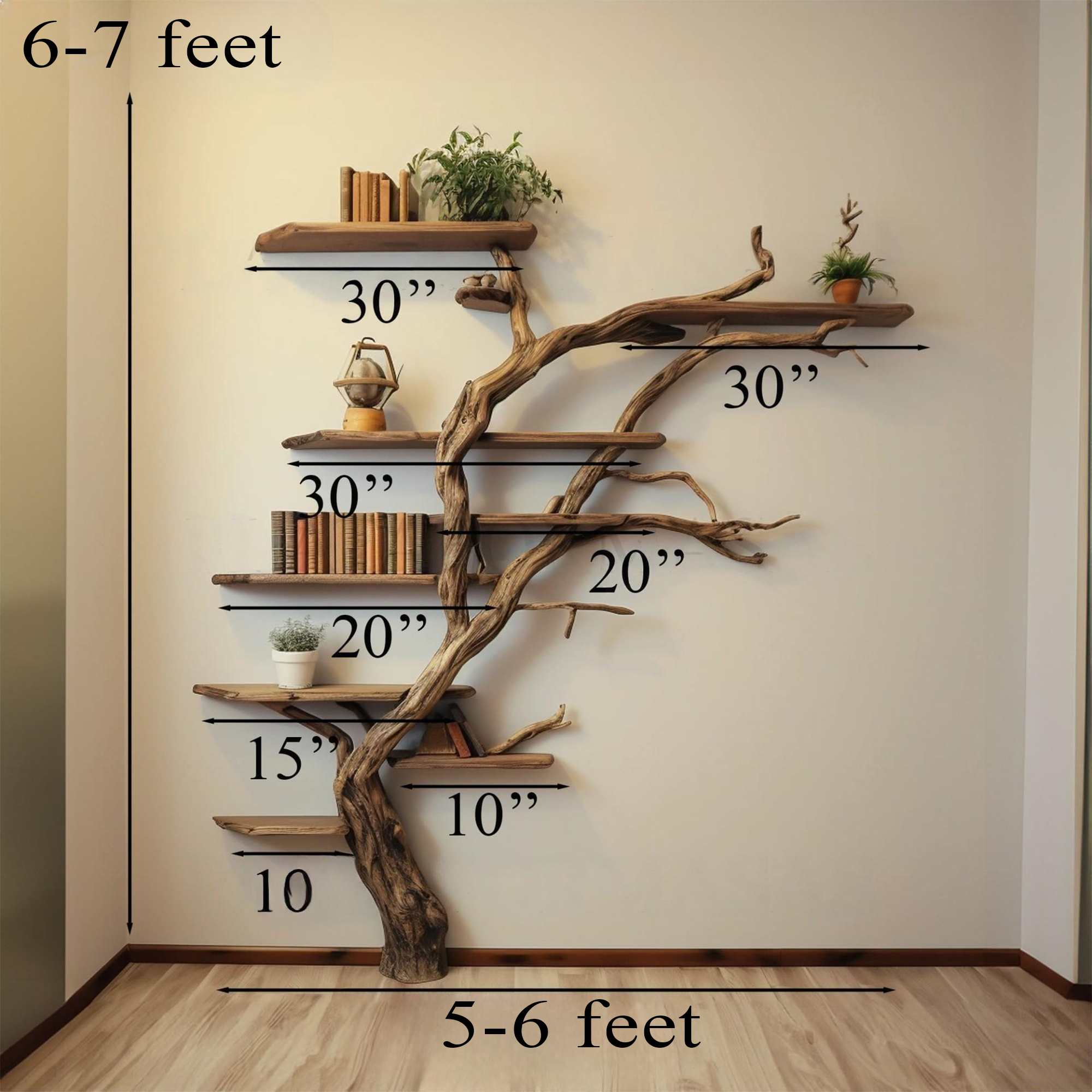 Narrow Wild Mulberry Wood Tree Shelf On Wall Mount Seasonal Celebrations SINLTB005
