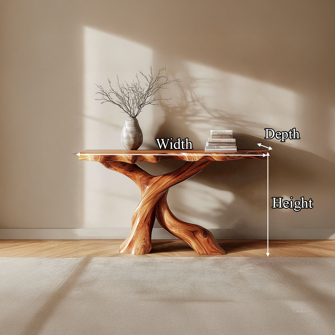 Midcentury Console Table Carved X-Base Wood Entryway SINLSACS320