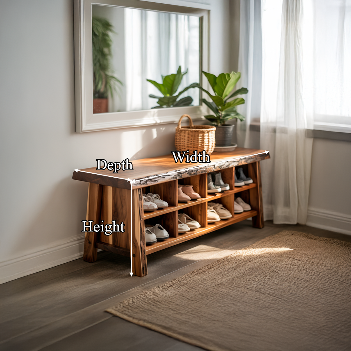 Rustic Live Edge Shoe Bench Entryway And Hallway SINLSASB073