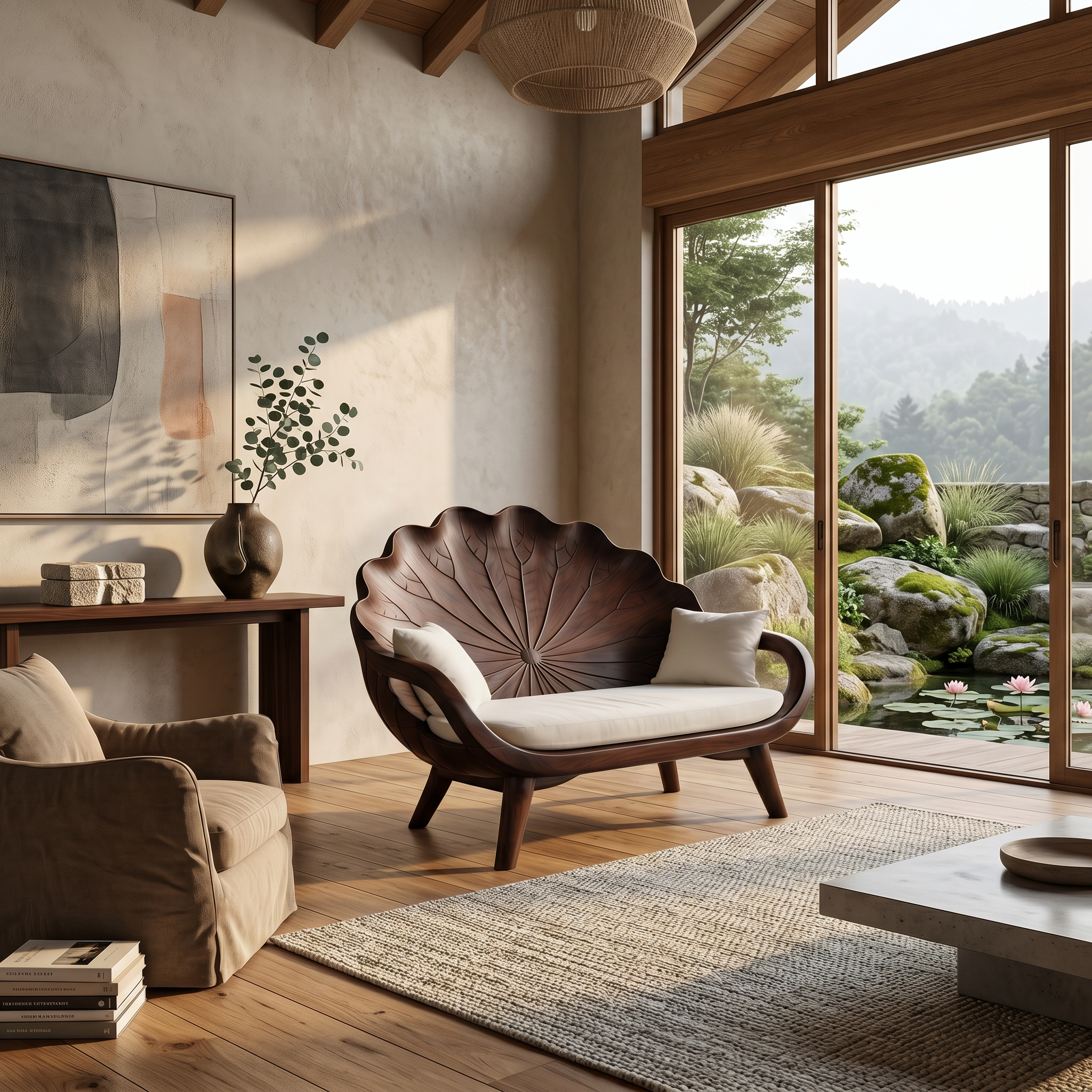Contemporary Lotus Leaf Back Bench For Veranda Interior Area SILDTTNBEN025
