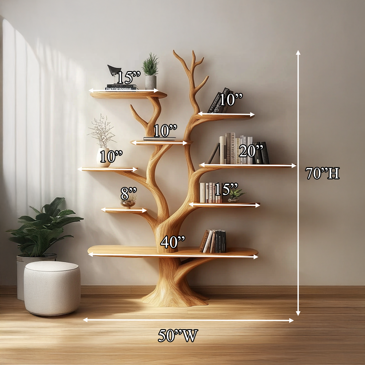 Handmade Walnut Wood Bookshelf Tree Shelf Living Room Decor Family Gift SINLSATB502
