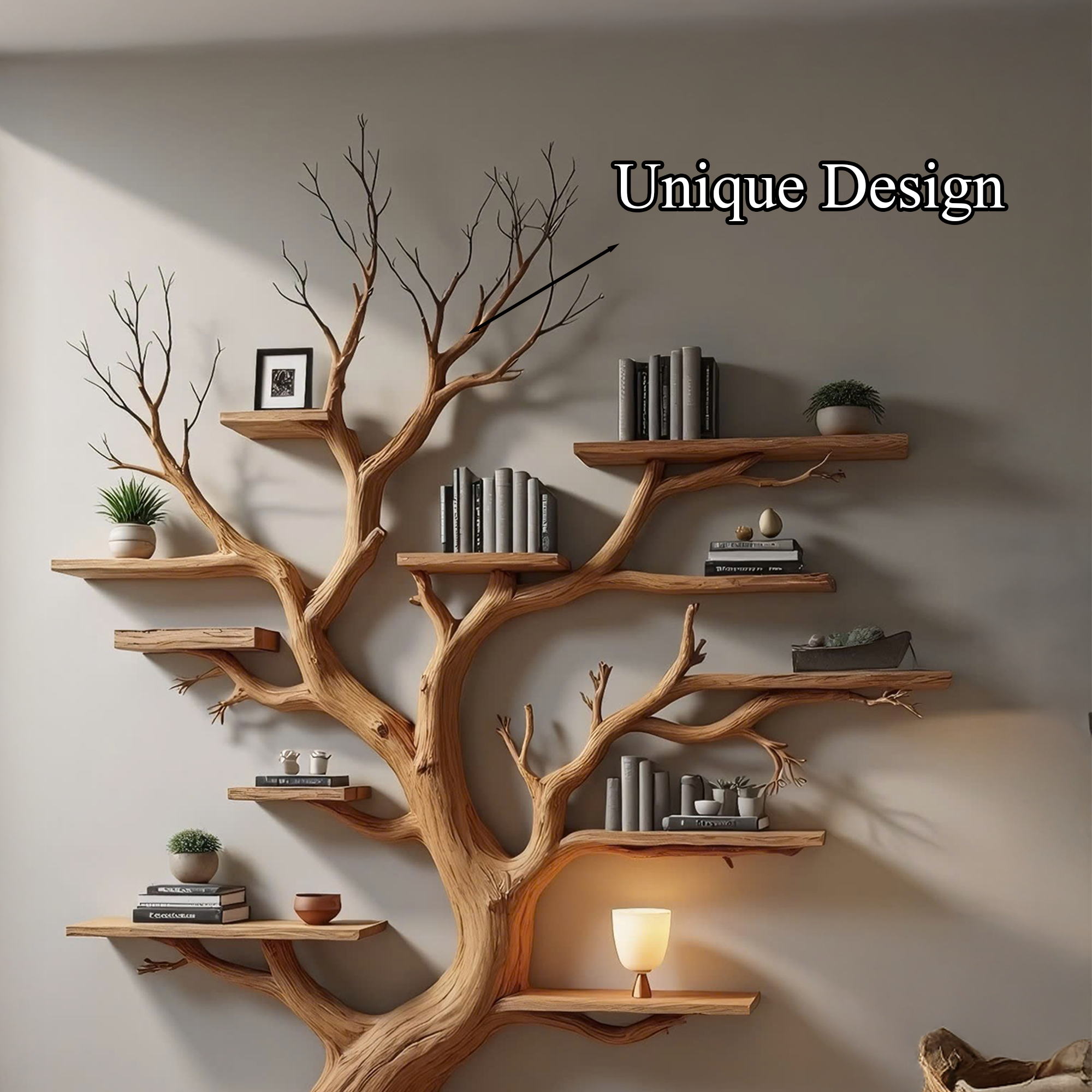 Wood Tree Bookshelf Wal Mounted Shelf Living Room SINLTB126