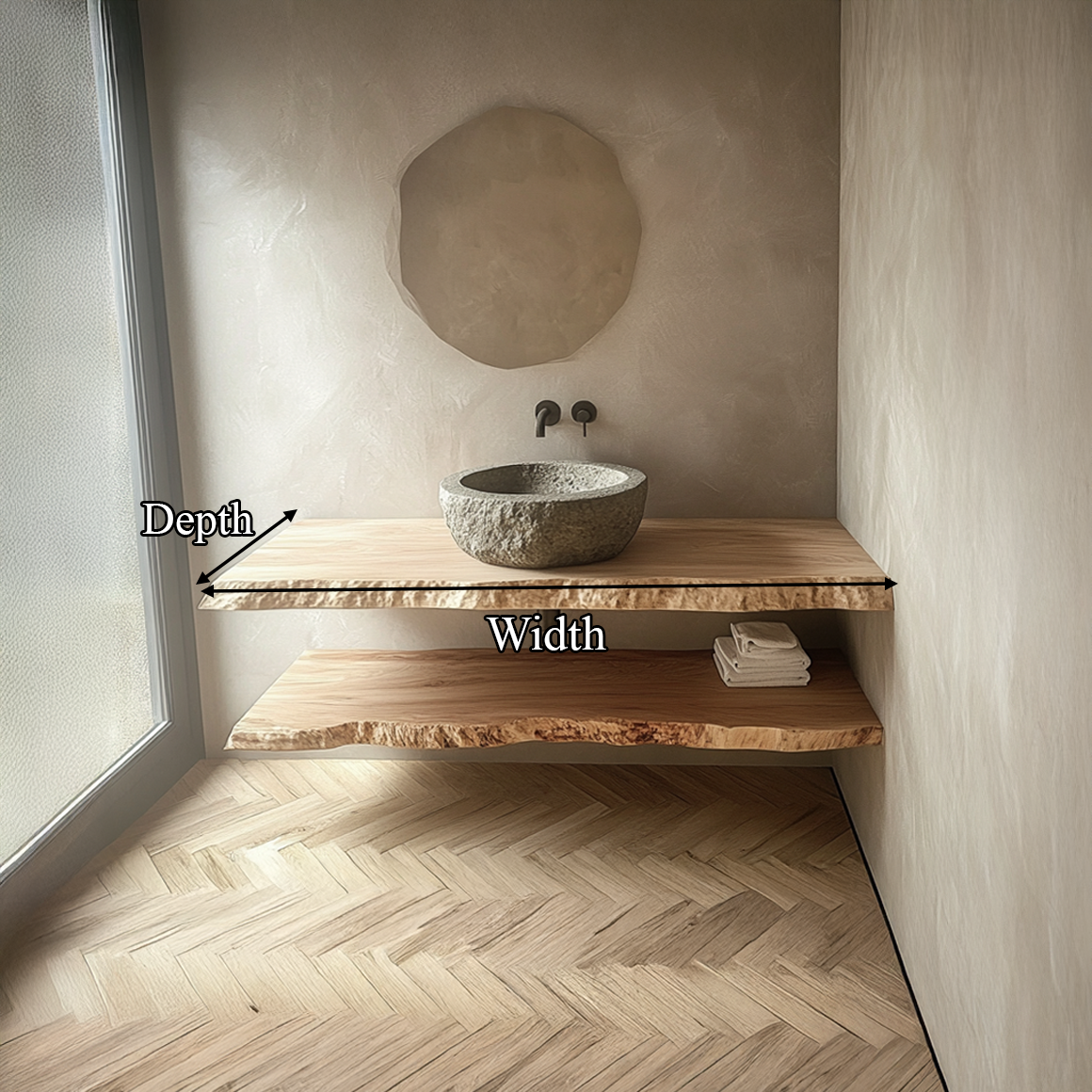 Rustic Floating Shelf Double Vanity Washroom SINLSABRV179