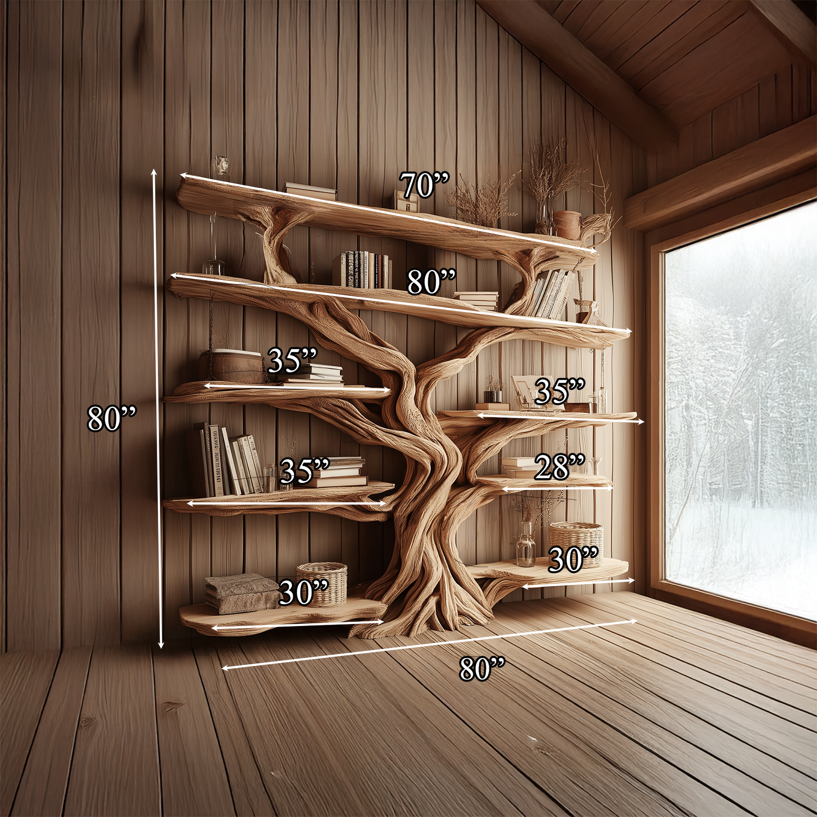 Rustic Tree Bookshelf Entryway Living Room SINLSATB224