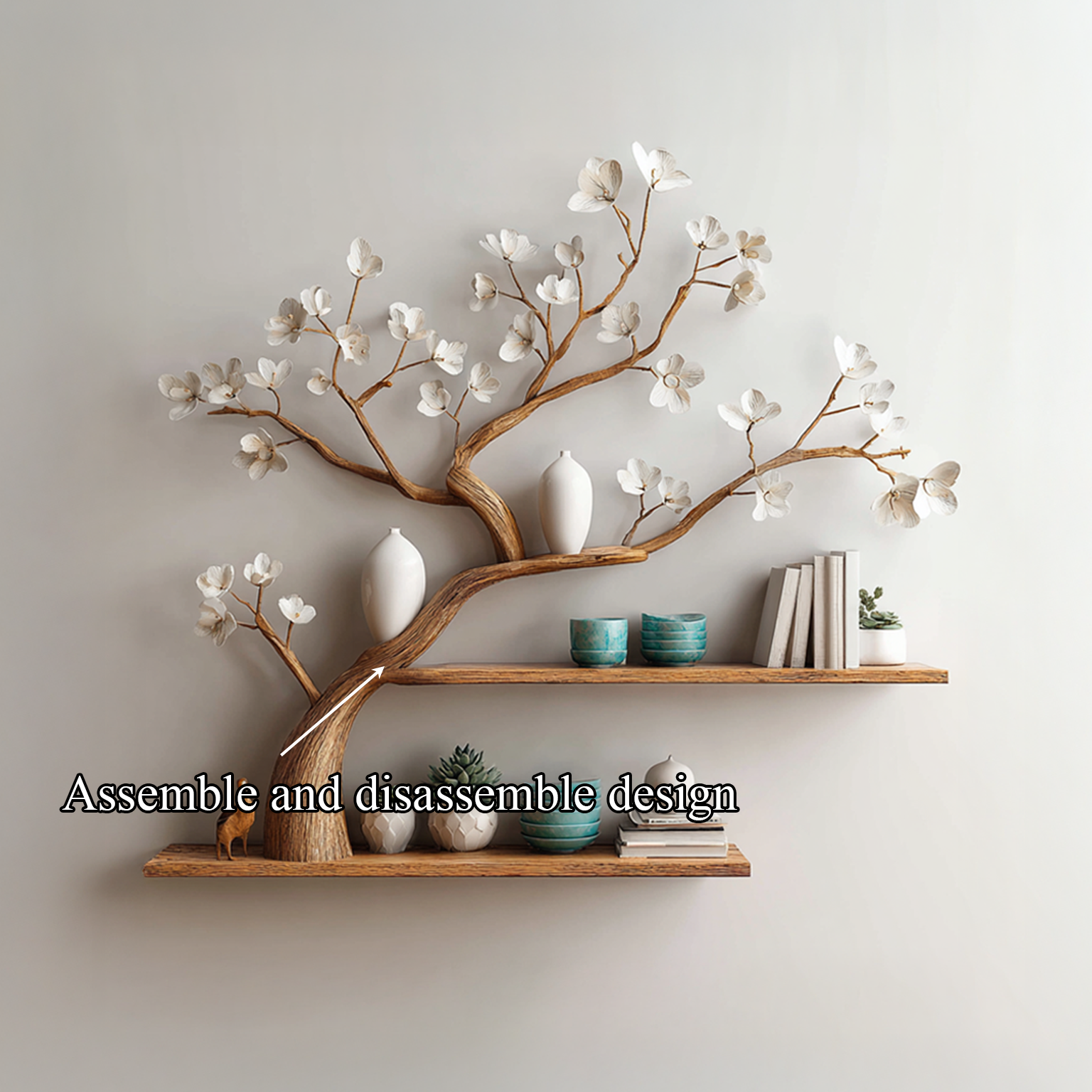 Rustic Floral Tree Shelf Living Wall SINLSATBS026