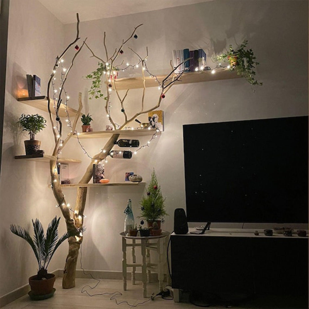 Natural Tree Branch Corner Shelf Wood Bookcase Wall Custom Cat Tree SINLTB020