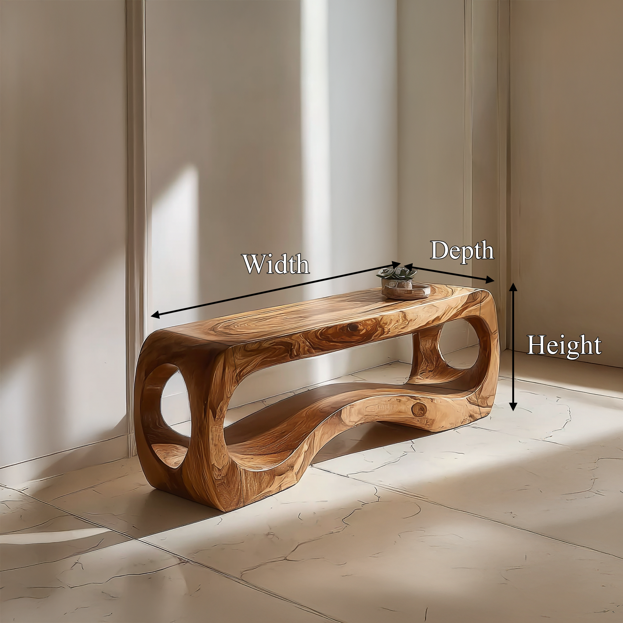 Rustic Sculptural Bench For Living Room And Entryway SINLSARS073