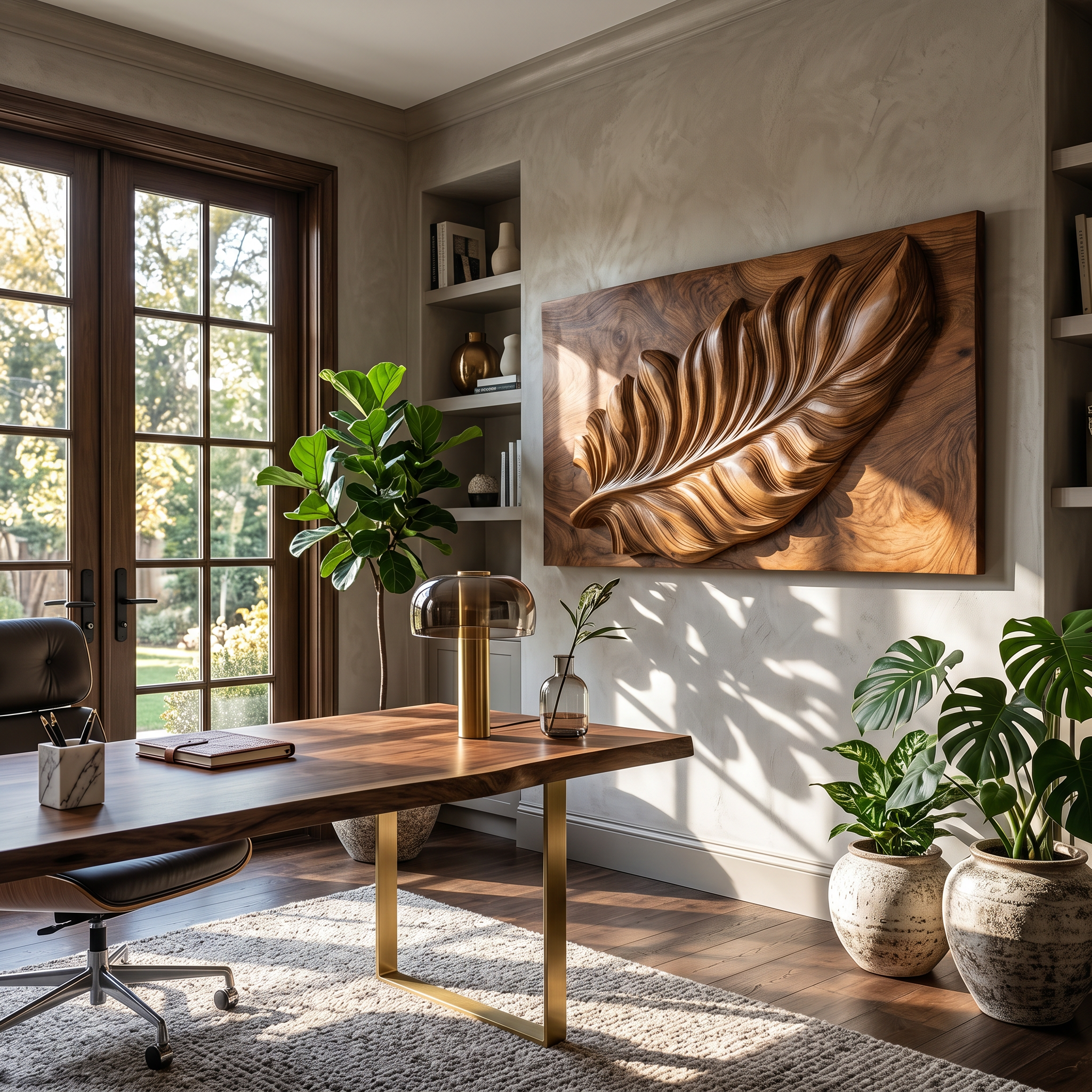 Nature Wall Art With Carved Leaf Design For Living Room SILDTTRWA137