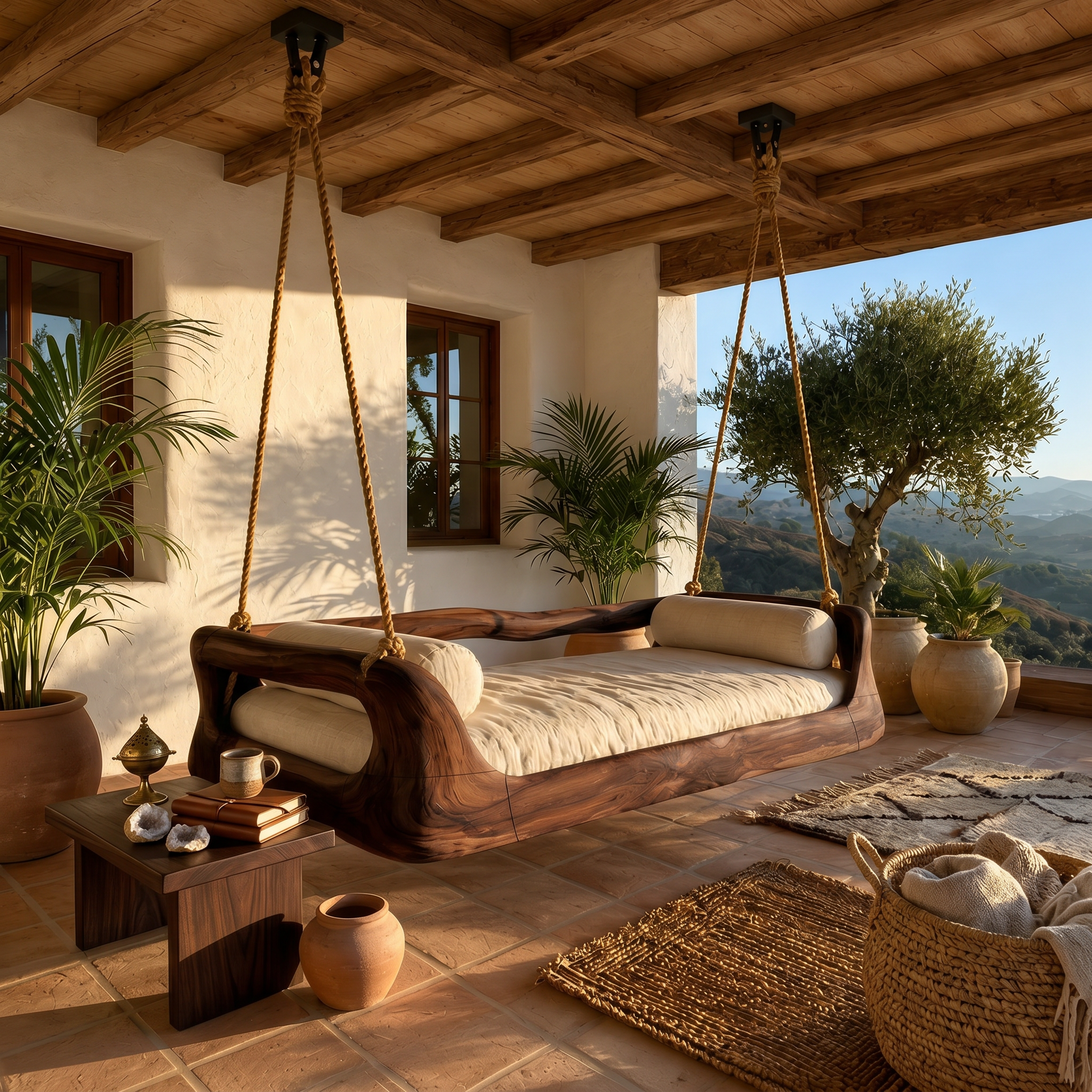 Sculptural Organic Wood Hanging Daybed Swing Penthouse Balcony SILDTTRSWI004