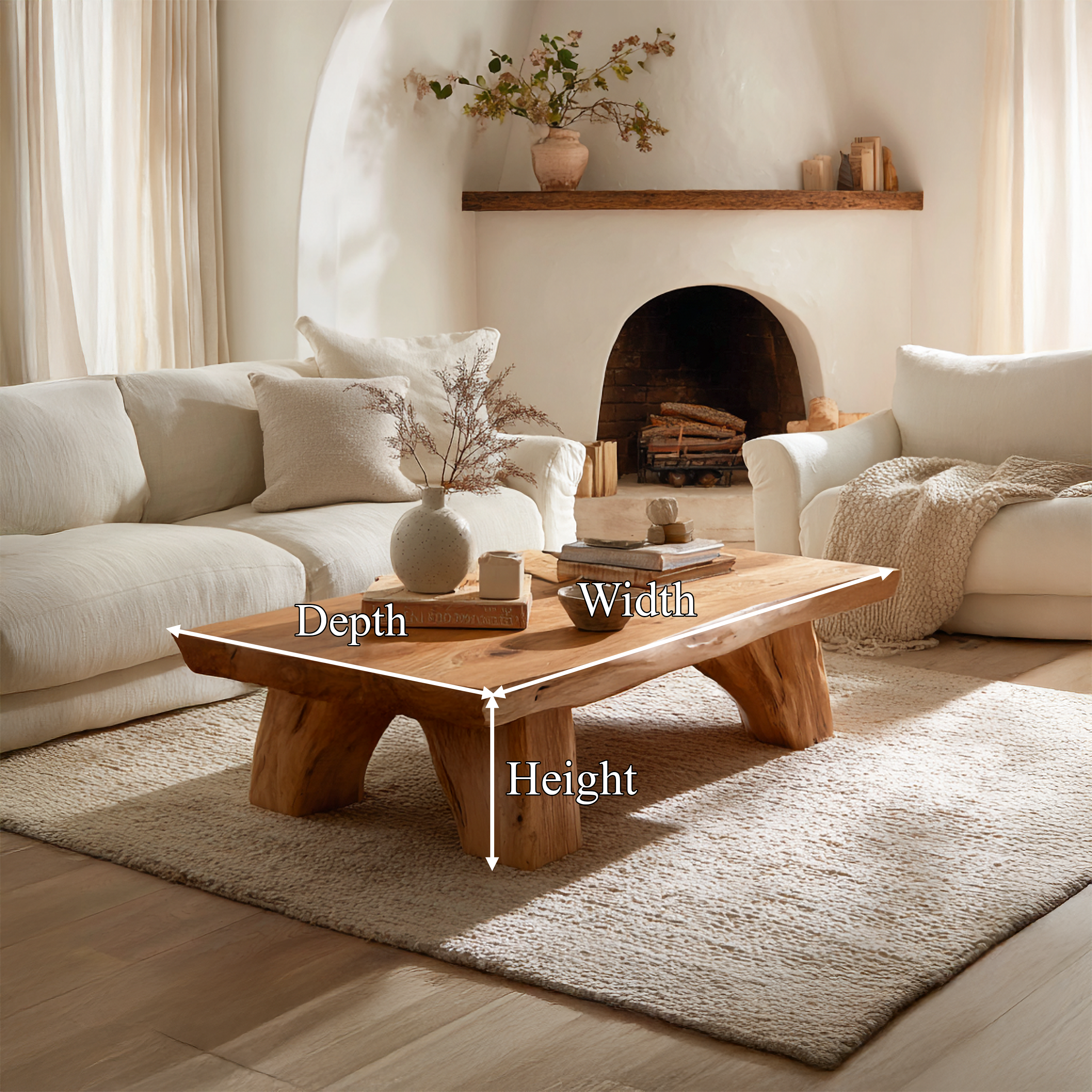 Warm Organic Solid Wood Coffee Table Modern Cozy Living Room Interior SINLSACF281