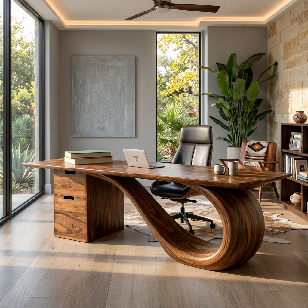 Modern Wooden Desk With Curved Base For Office RTTHTTDE075