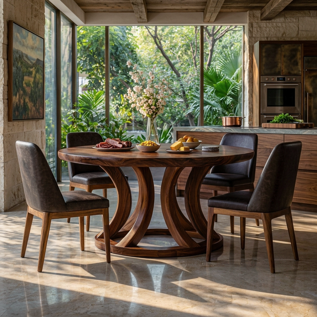 Contemporary Round Dining Table With Curved Unique Base For Dining RTTHTTDN053