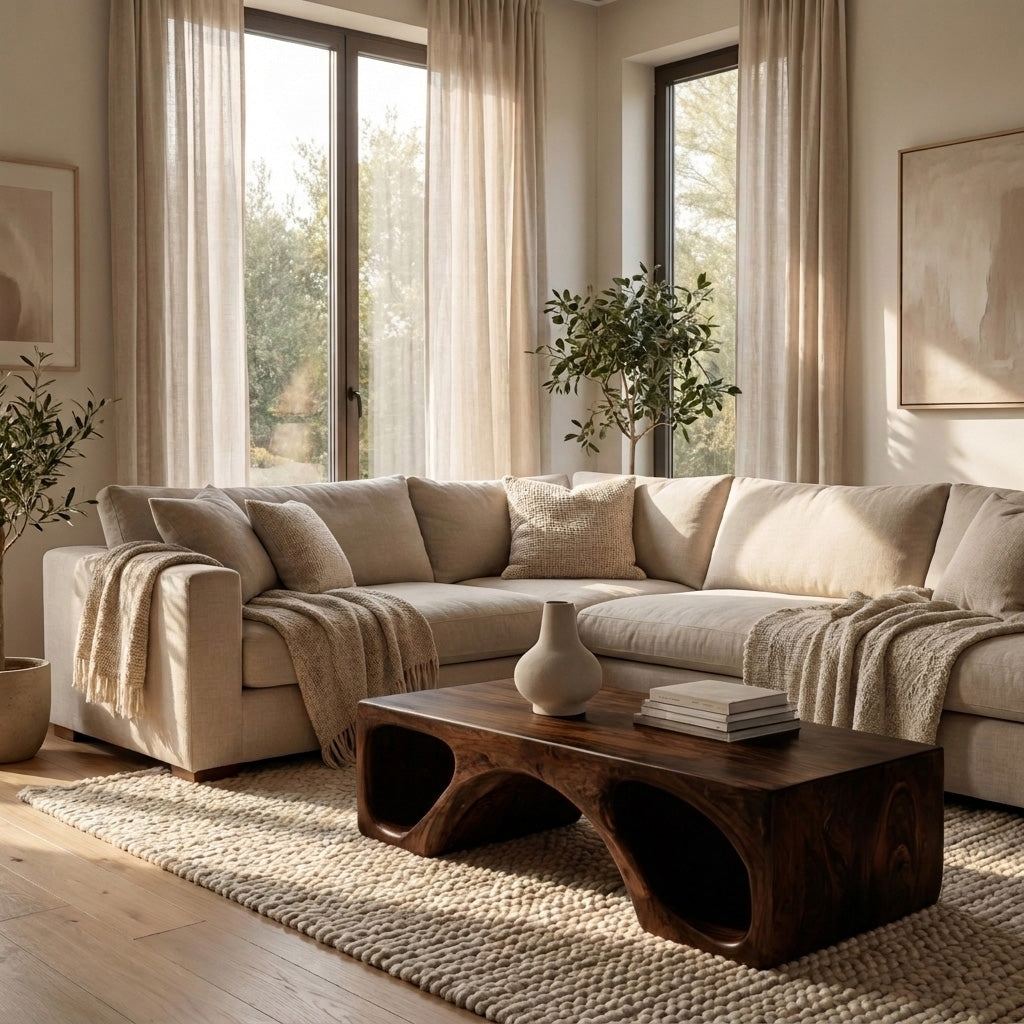 Contemporary Natural Wood Coffee Table With Unique Form For Home RTTHHNCF075