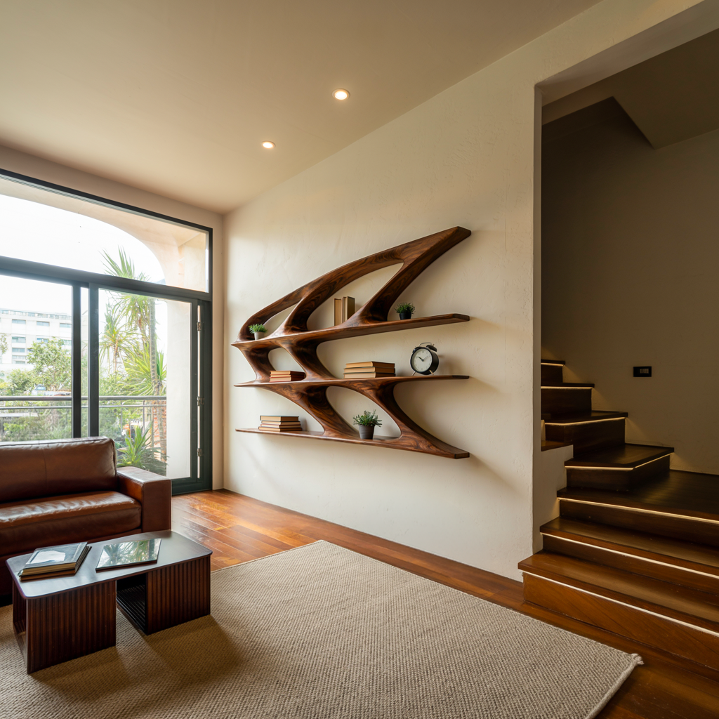 Organic Sculptural Wooden Bookshelf For Living Room Statement RTTHTTBS144
