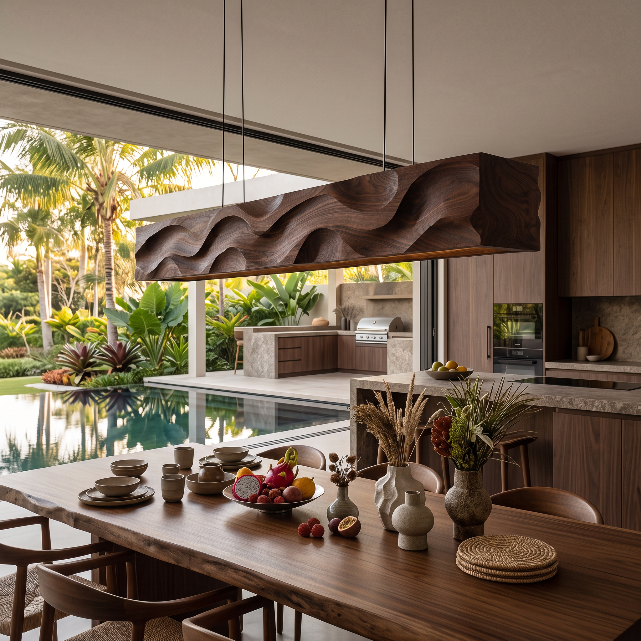 Modern Pendant Lighting With Carved Wave For Dining Area RTTHTTCE013