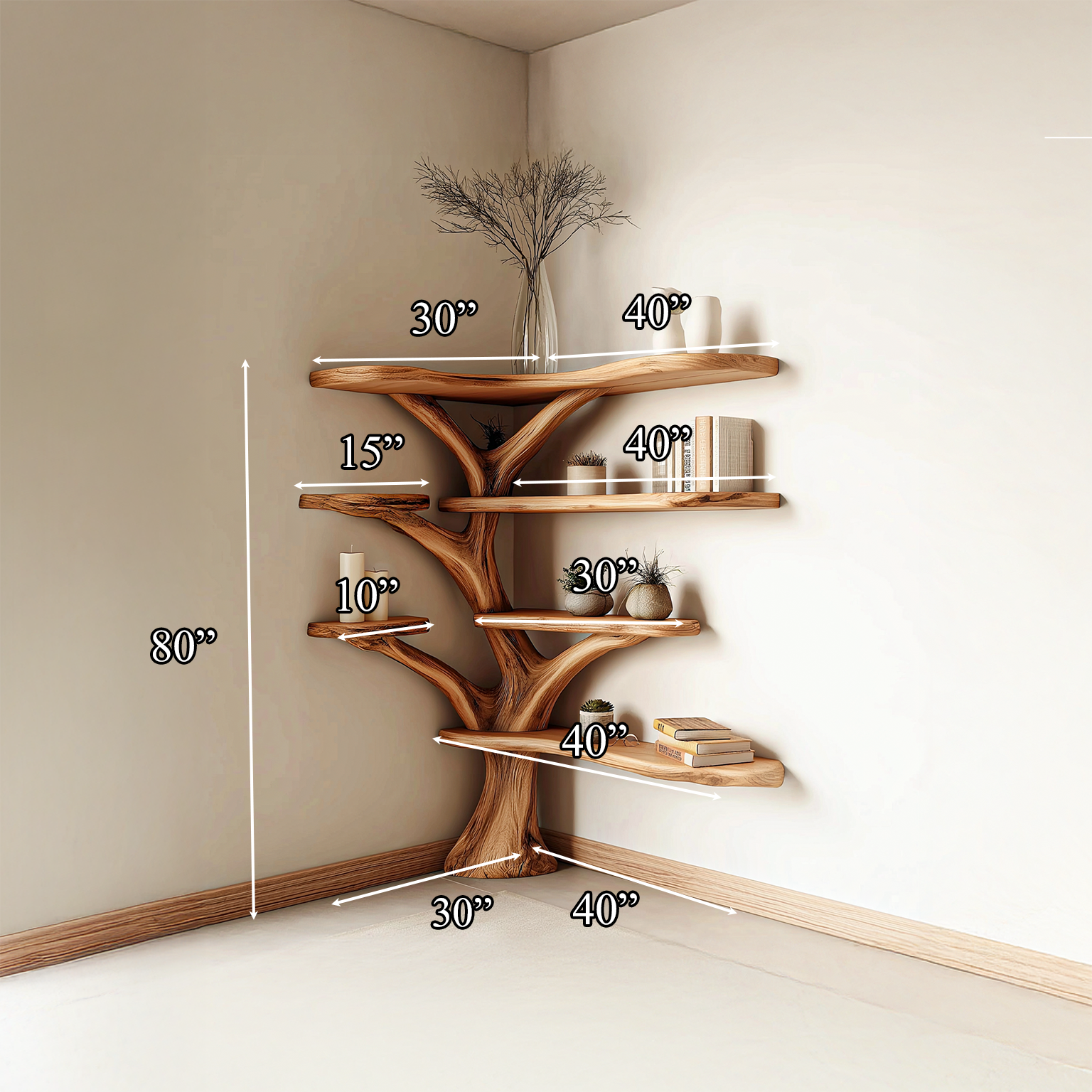 Rustic Corner Tree Bookshelf Living Room SINLSATB233