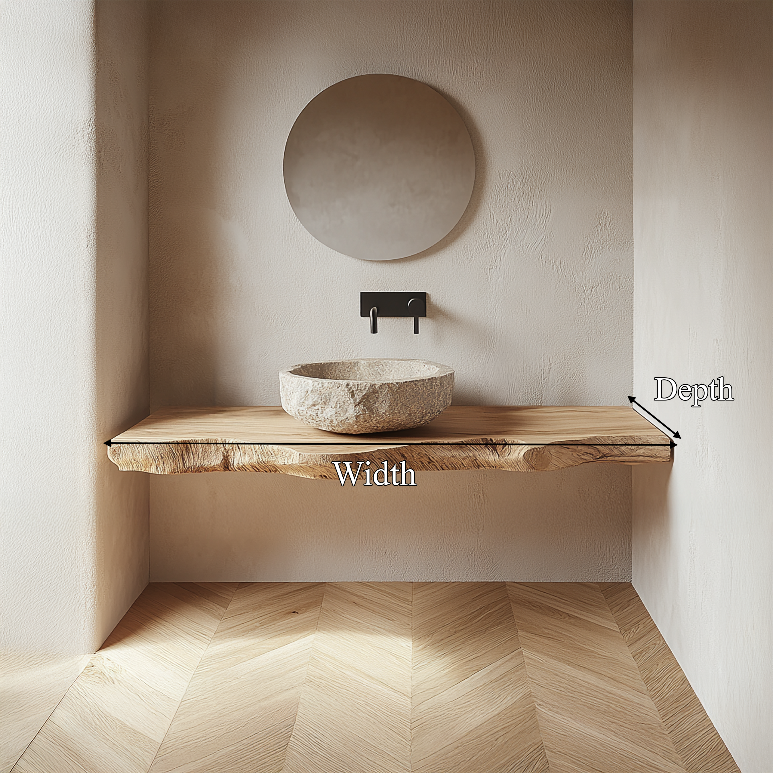 Rustic Bathroom Vanity Shelf Thick Slab Wood Bathroom Style SINLSABRV241