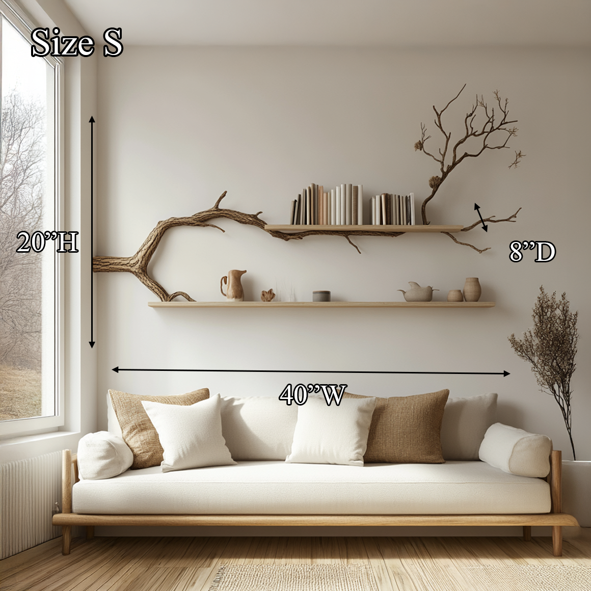Rustic Tree Branch Display Shelf Contemporary Living Room SINLSATBS040