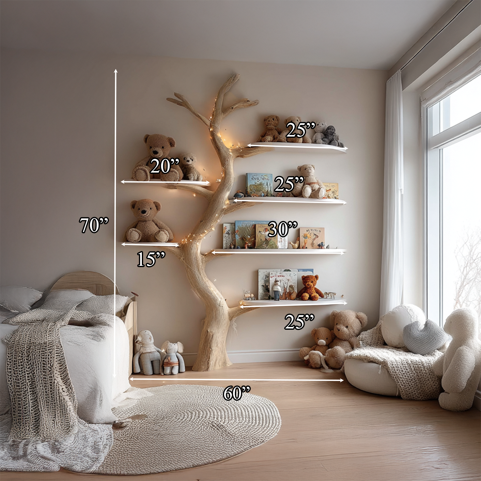 Midcentury Tree Bookcase Nursery Bedroom SINLSATB253