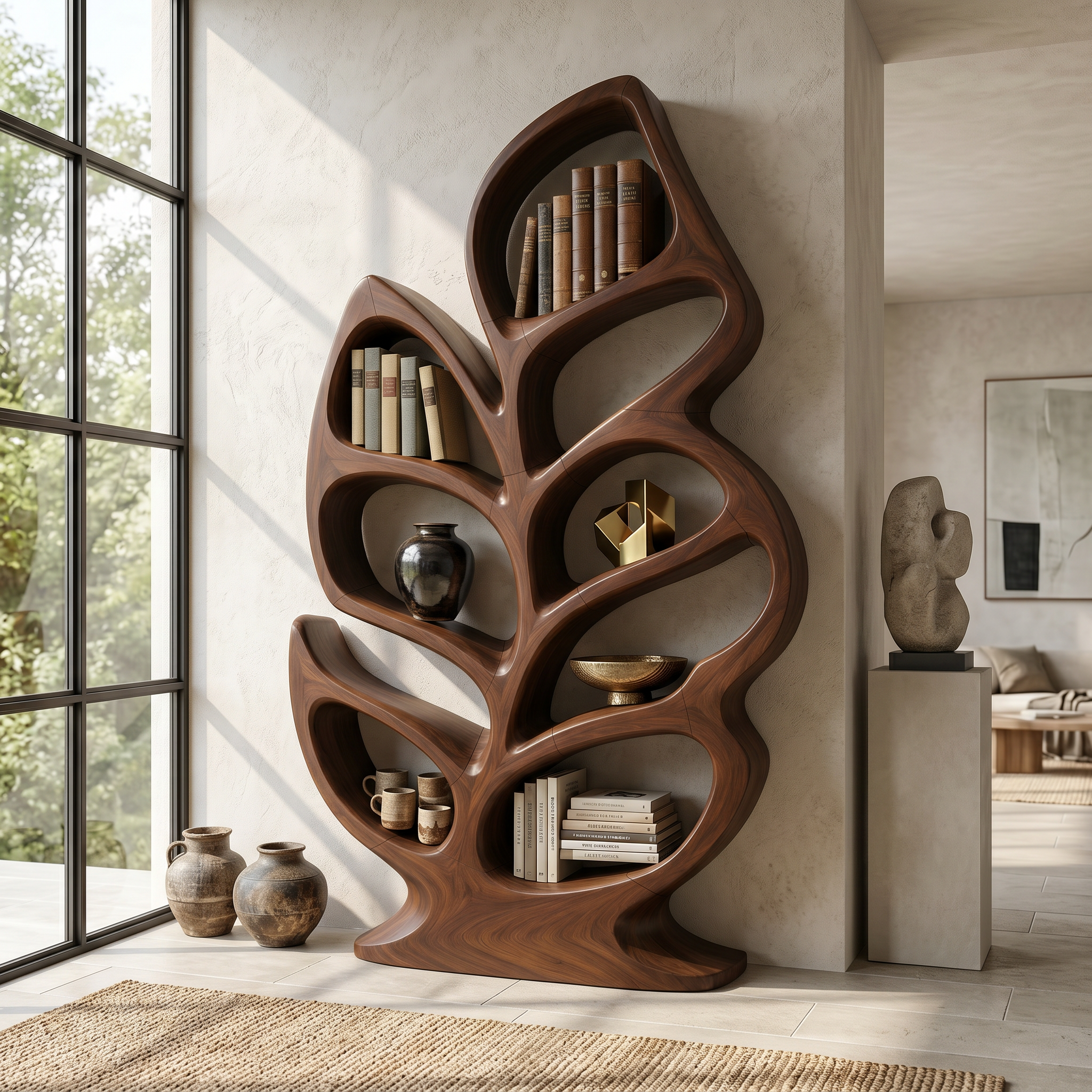 Contemporary Sculptural Bookcase For Stylish Entryway Interior SILDTTNBS045