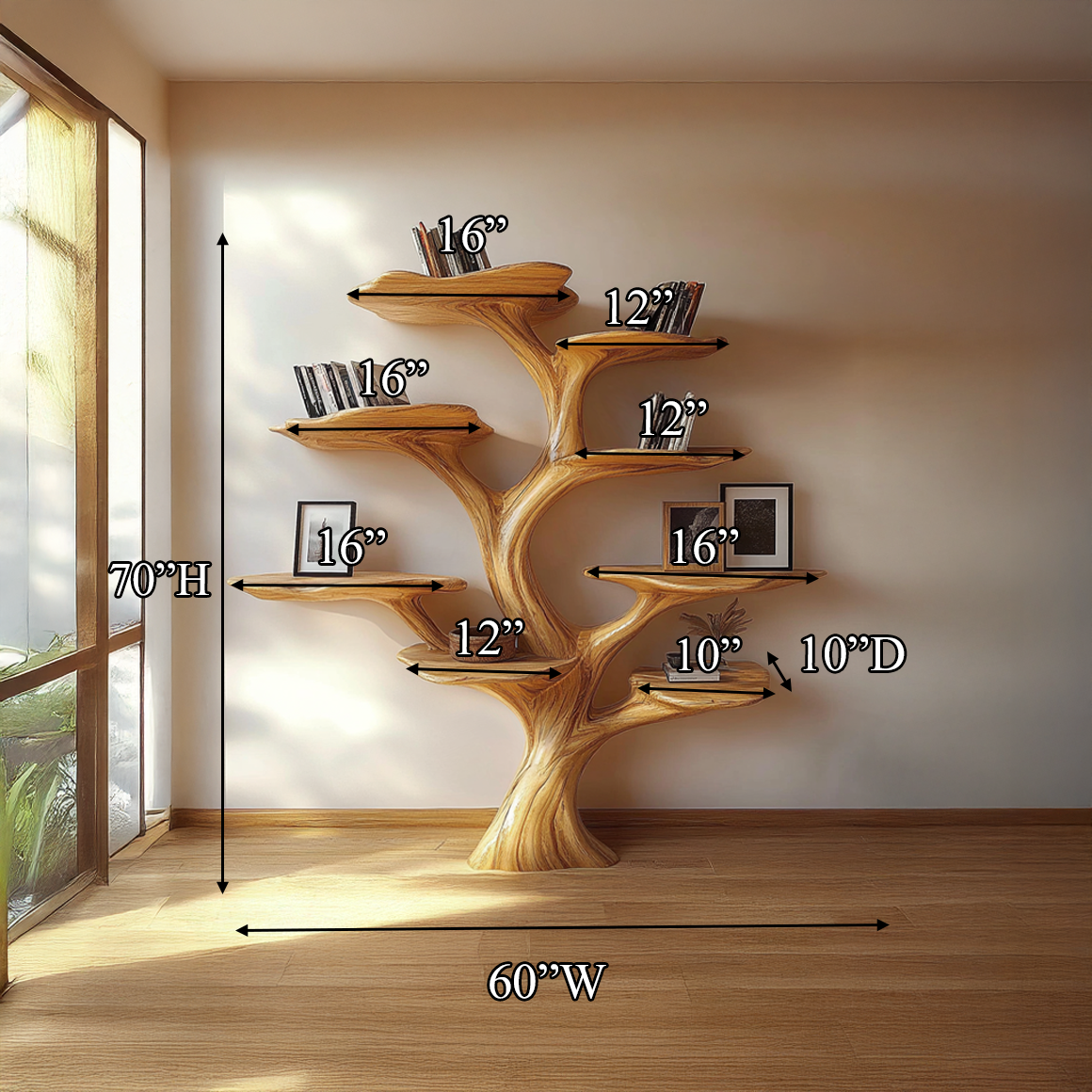 Rustic Mushroom Shaped Tree Bookshelf Living Room Office SINLSATB453
