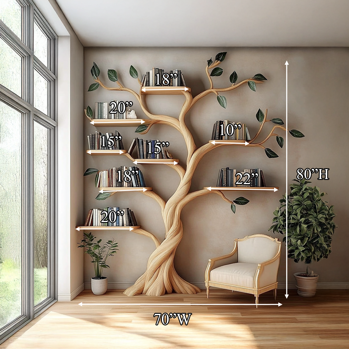 Rustic Tree Bookshelf Living Room Artistic Display SINLSATB305