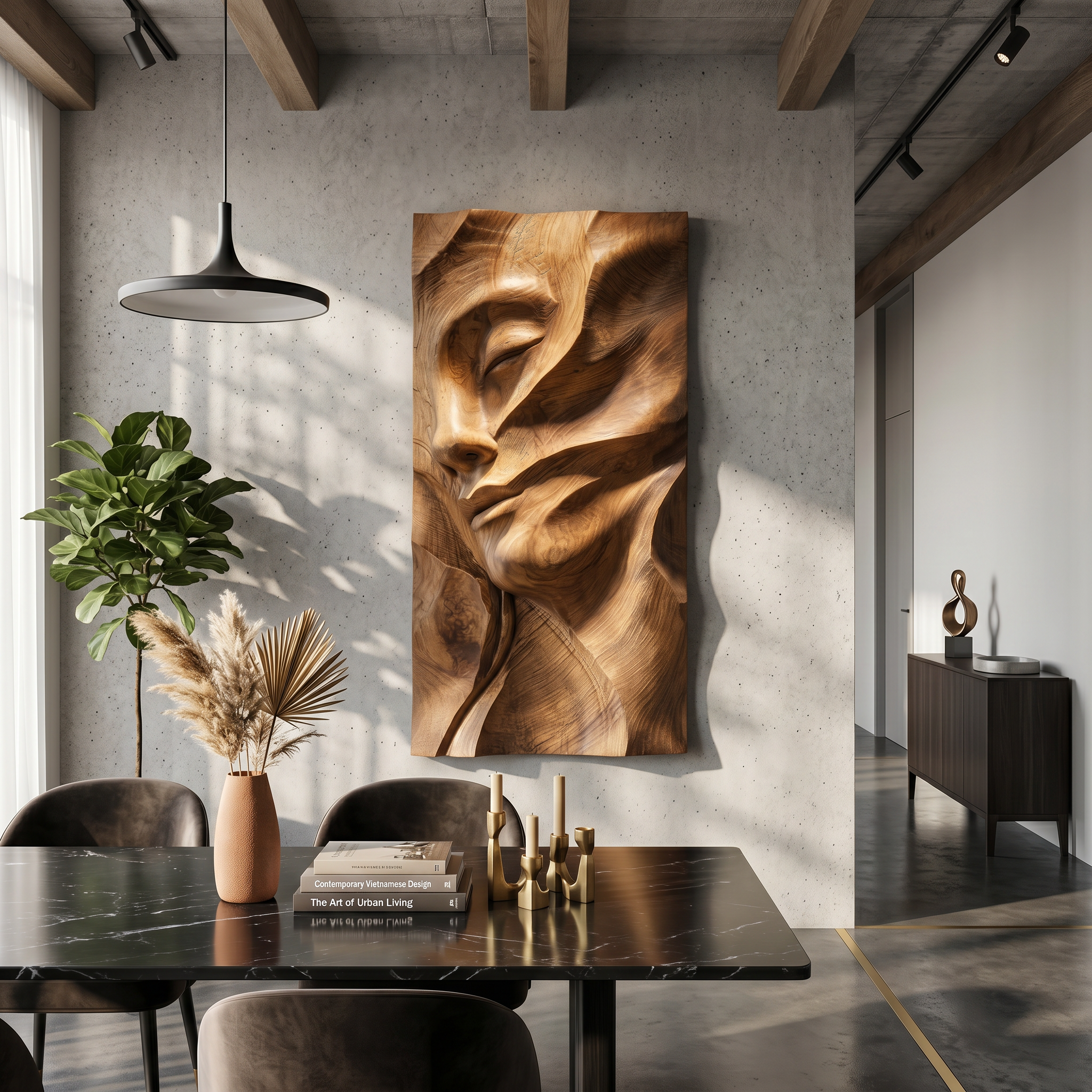 Sculpted Female Face Wood Wall Art Luxury Reading Room Decor SILDTTRWA119