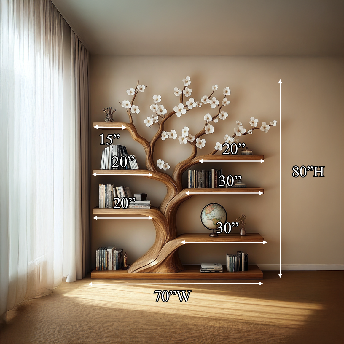 Rustic Tree Bookshelf Living Room Artistic Display SINLSATB314