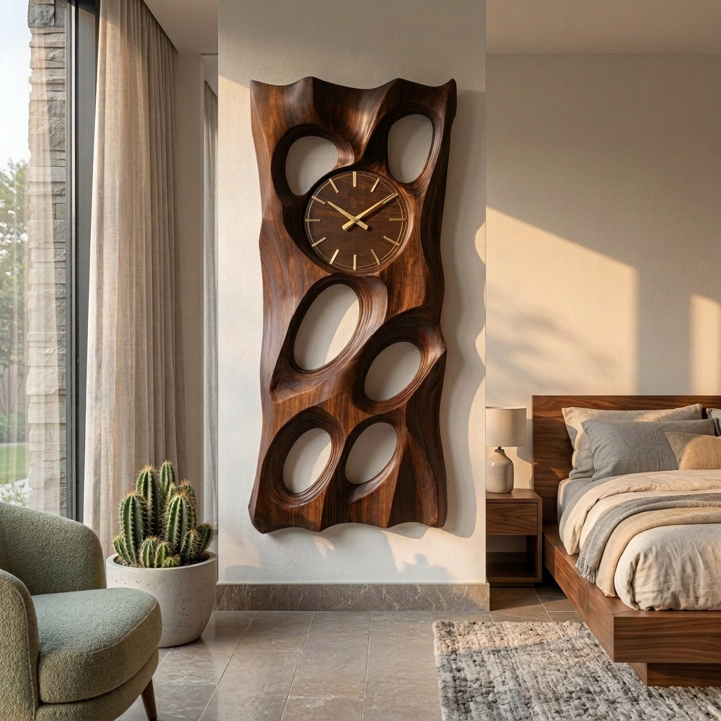 Wooden Wall Clock With Openwork Design For Living Room RTTHHNWAC031